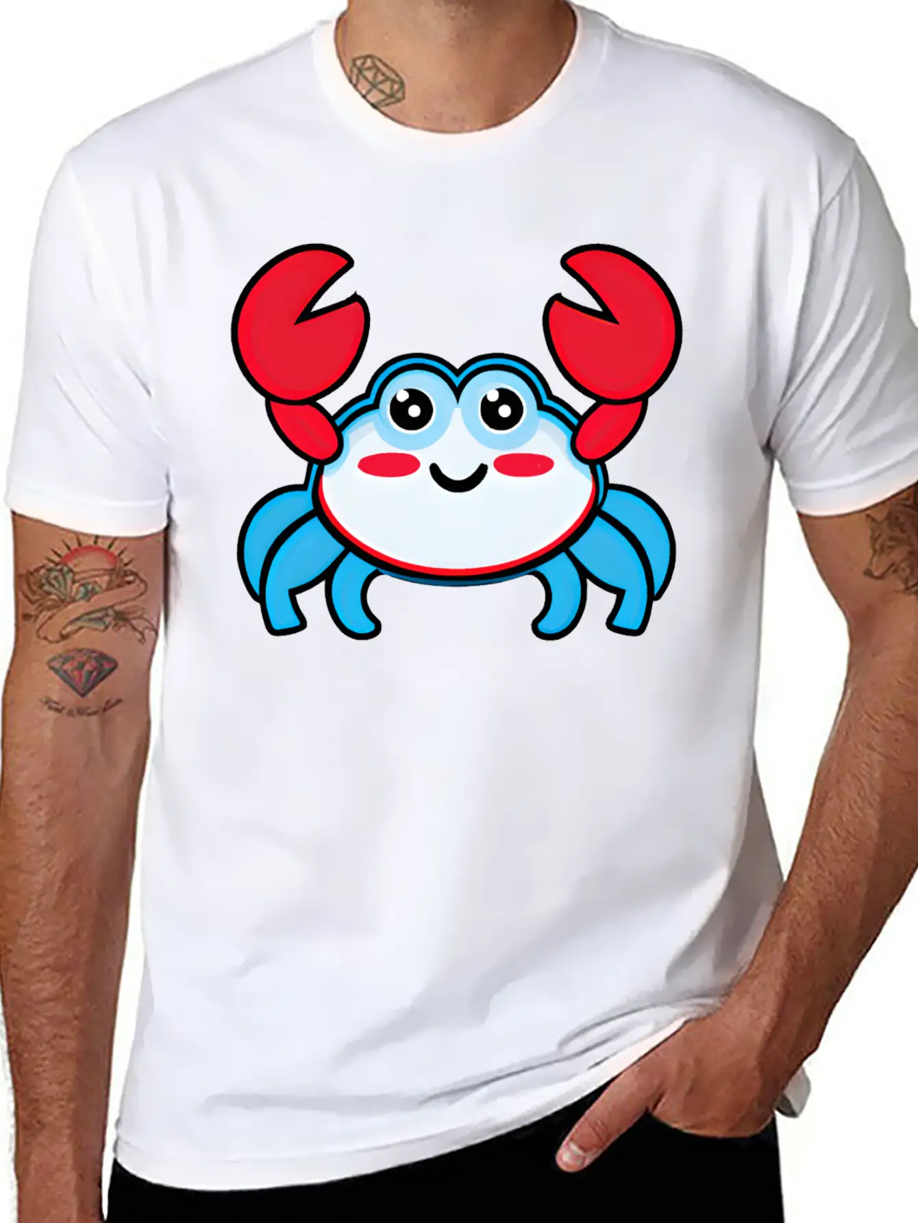 Red, White, And Blue Happy Crab Stylish Everyday T-Shirt – Unisex Basic Cotton Tee