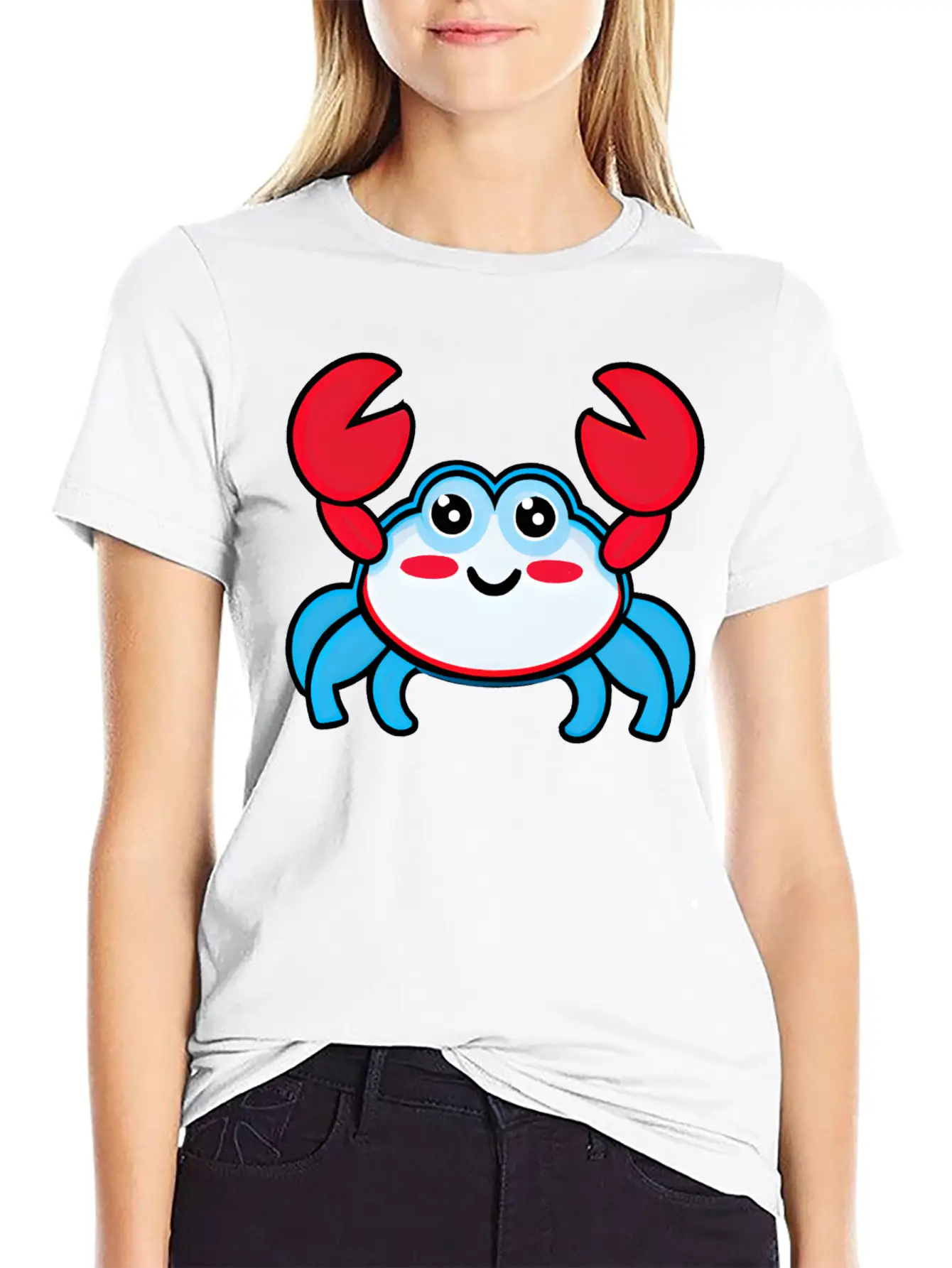 Red, White, And Blue Happy Crab Stylish Everyday T-Shirt – Unisex Basic Cotton Tee