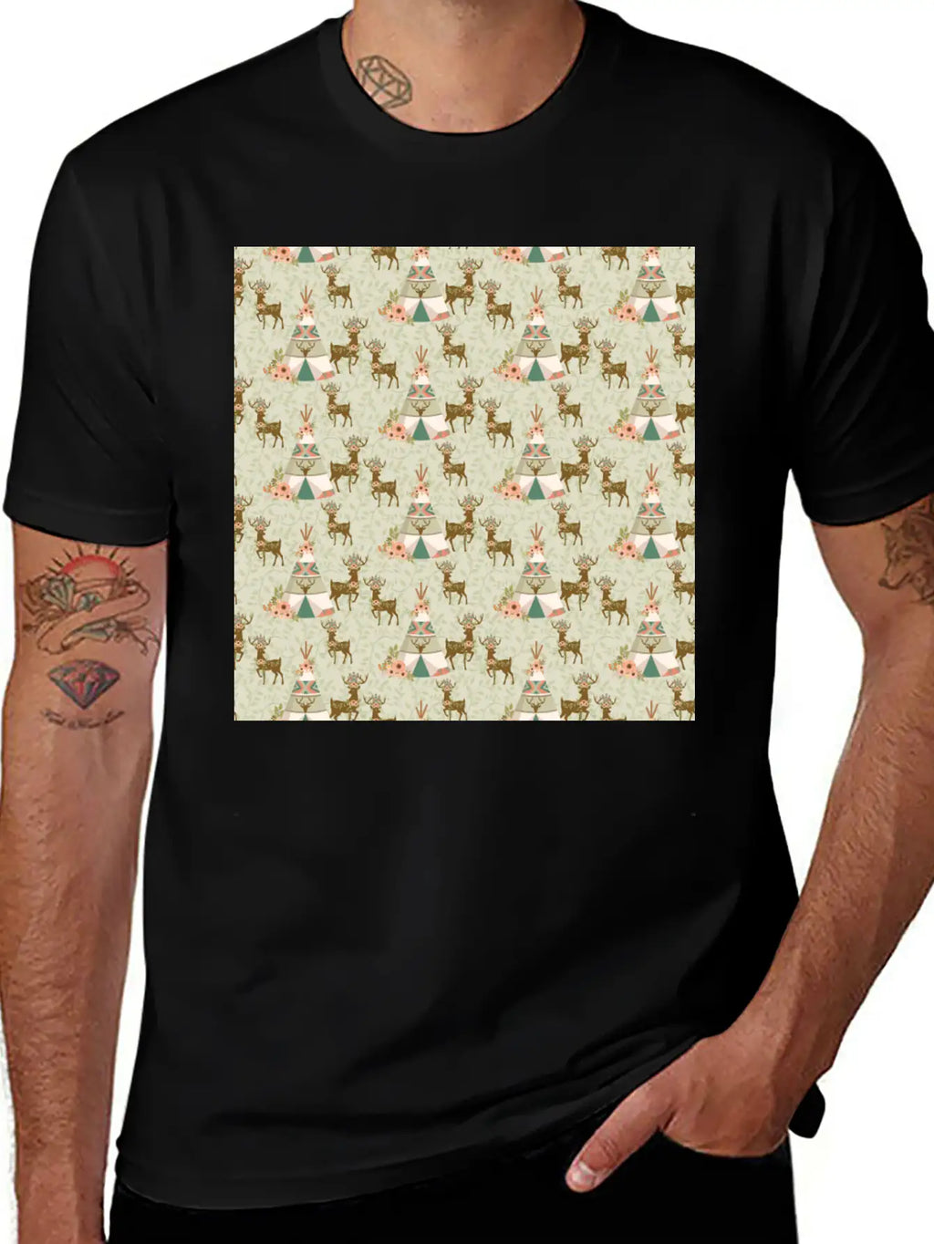 Reindeer Antlers Pink Flowers Natural Leaves Breathable Soft Cotton T-Shirt – Timeless Casual Look