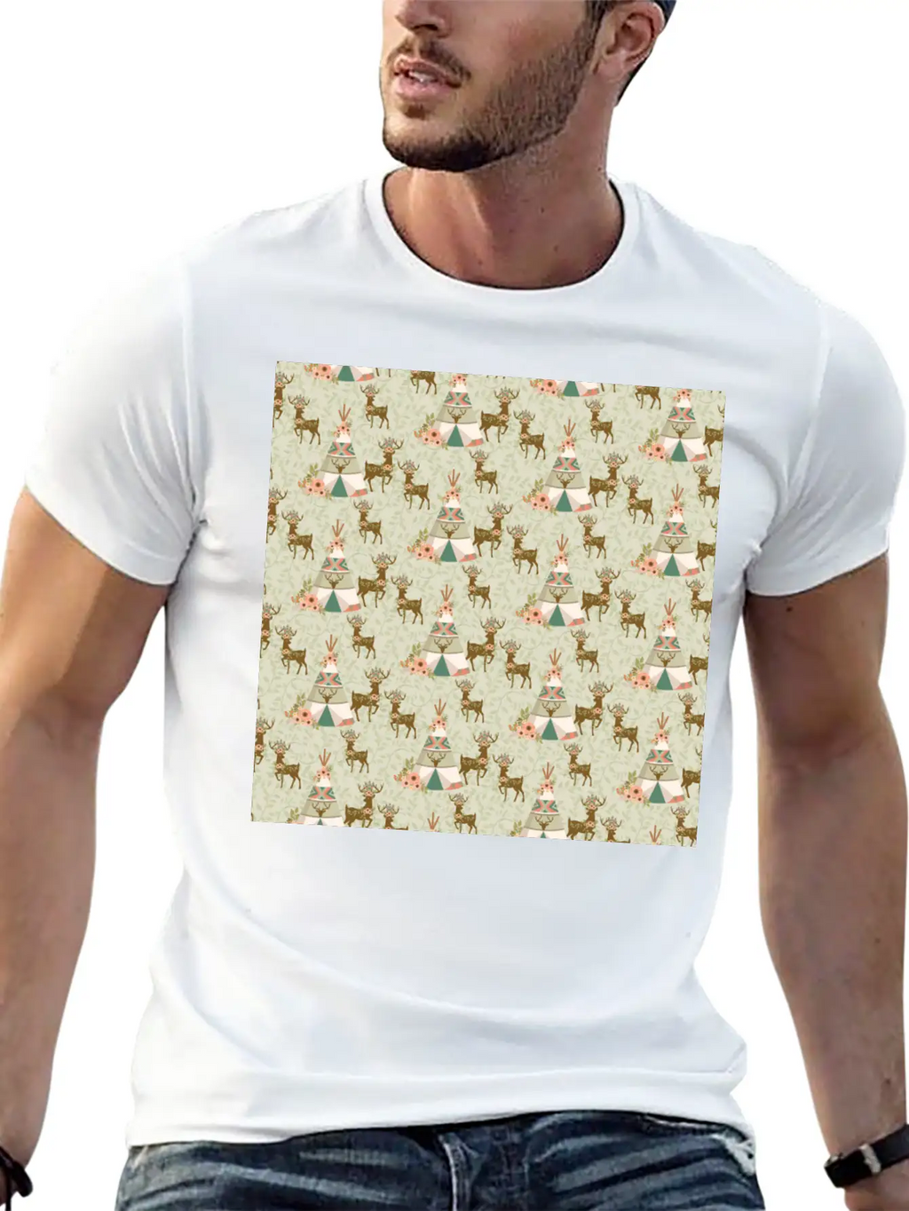 Reindeer Antlers Pink Flowers Natural Leaves Breathable Soft Cotton T-Shirt – Timeless Casual Look
