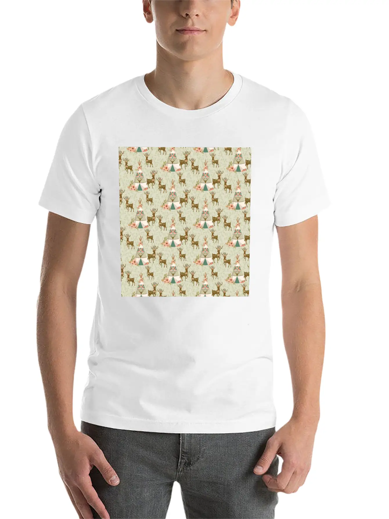 Reindeer Antlers Pink Flowers Natural Leaves Breathable Soft Cotton T-Shirt – Timeless Casual Look