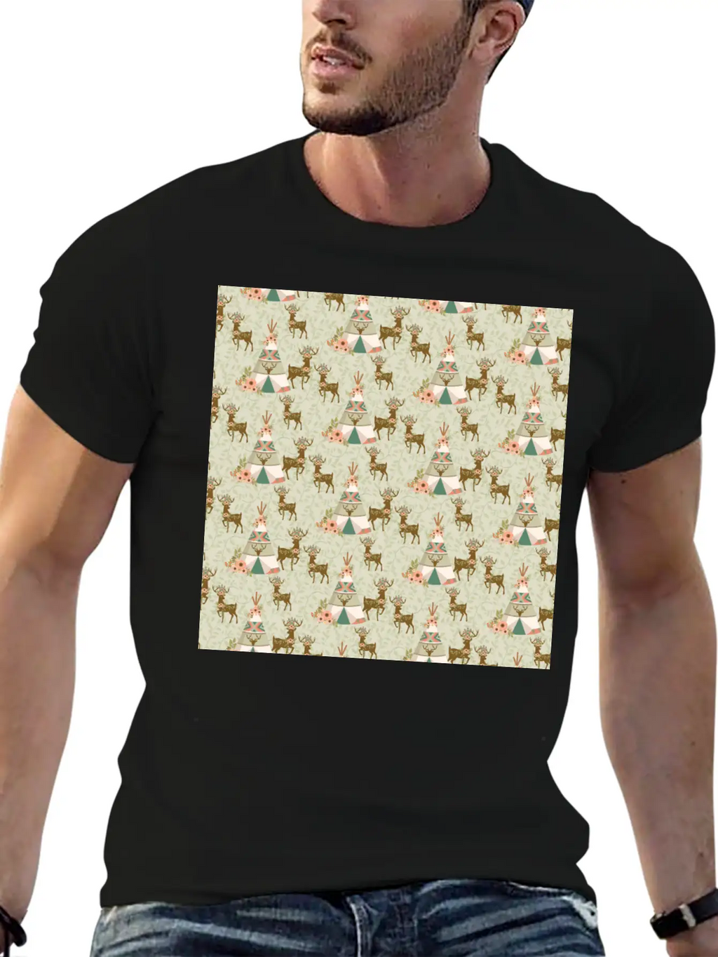 Reindeer Antlers Pink Flowers Natural Leaves Breathable Soft Cotton T-Shirt – Timeless Casual Look