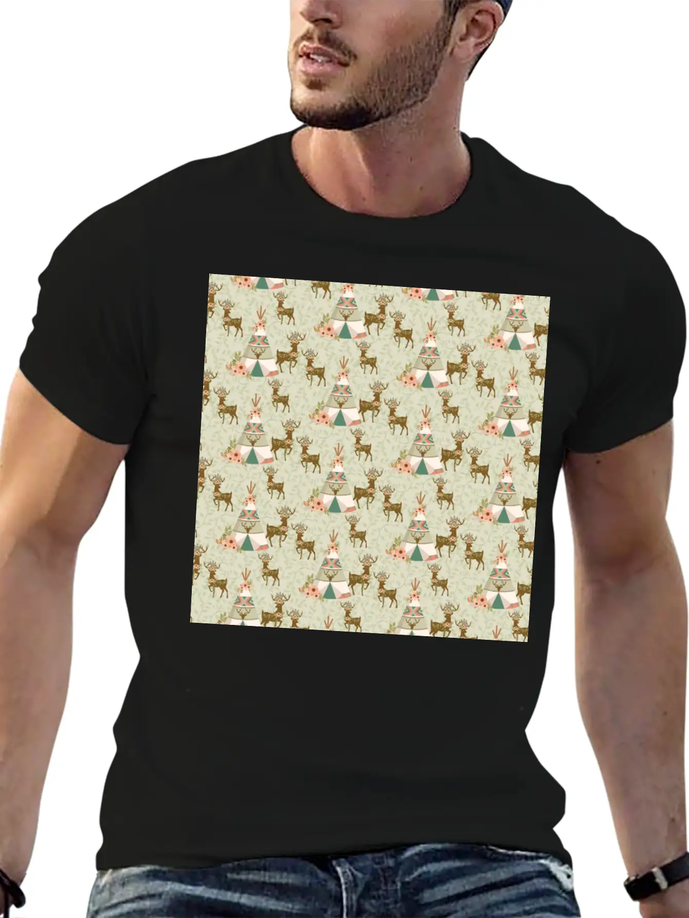 Reindeer Antlers Pink Flowers Natural Leaves Breathable Soft Cotton T-Shirt – Timeless Casual Look