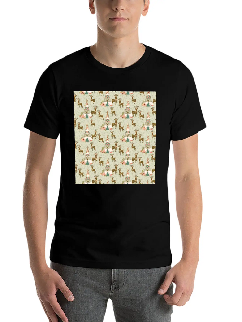 Reindeer Antlers Pink Flowers Natural Leaves Breathable Soft Cotton T-Shirt – Timeless Casual Look