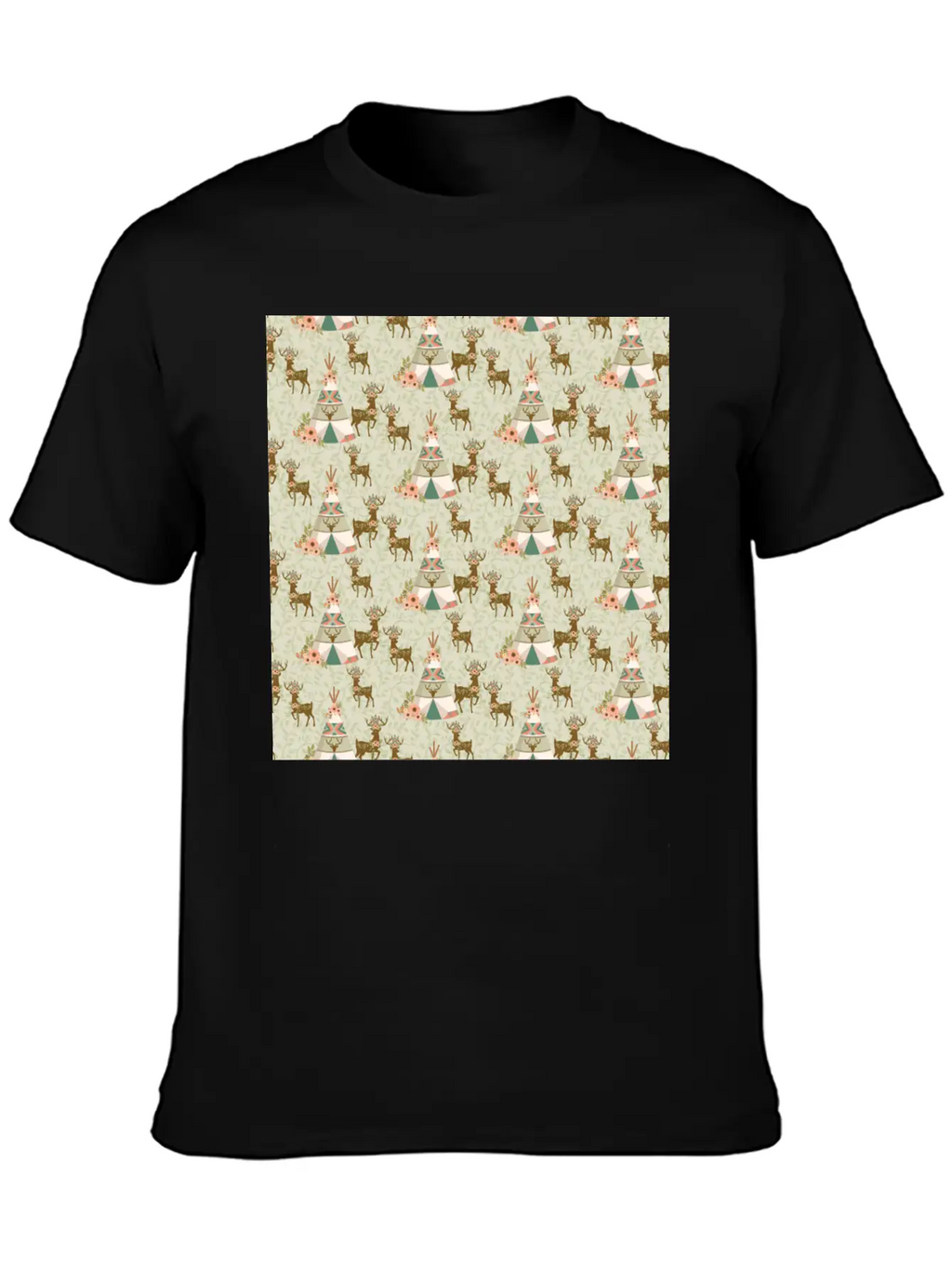 Reindeer Antlers Pink Flowers Natural Leaves Breathable Soft Cotton T-Shirt – Timeless Casual Look