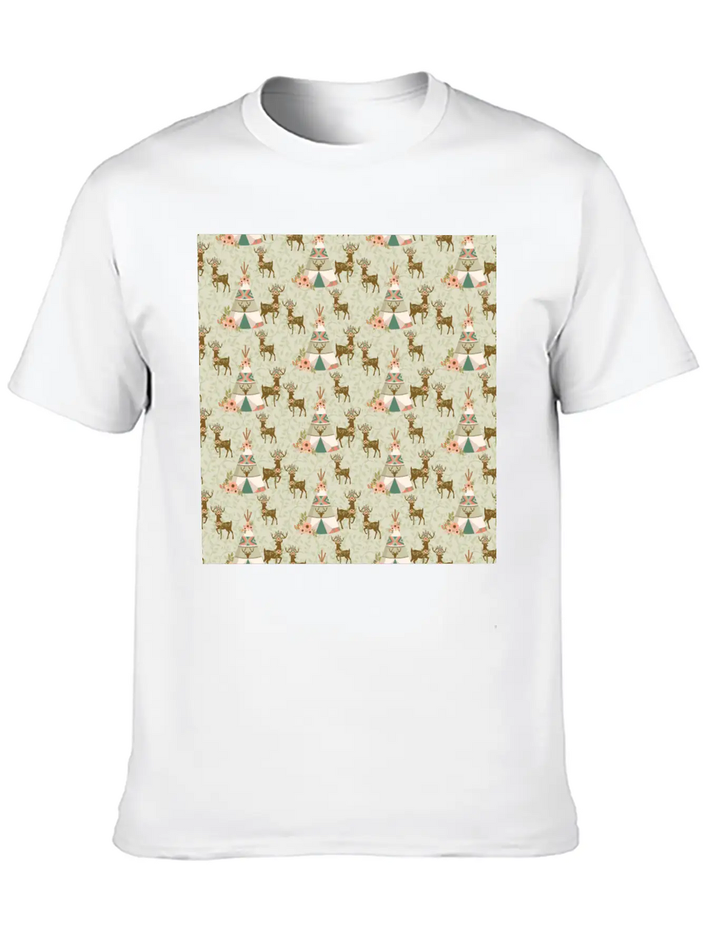 Reindeer Antlers Pink Flowers Natural Leaves Breathable Soft Cotton T-Shirt – Timeless Casual Look