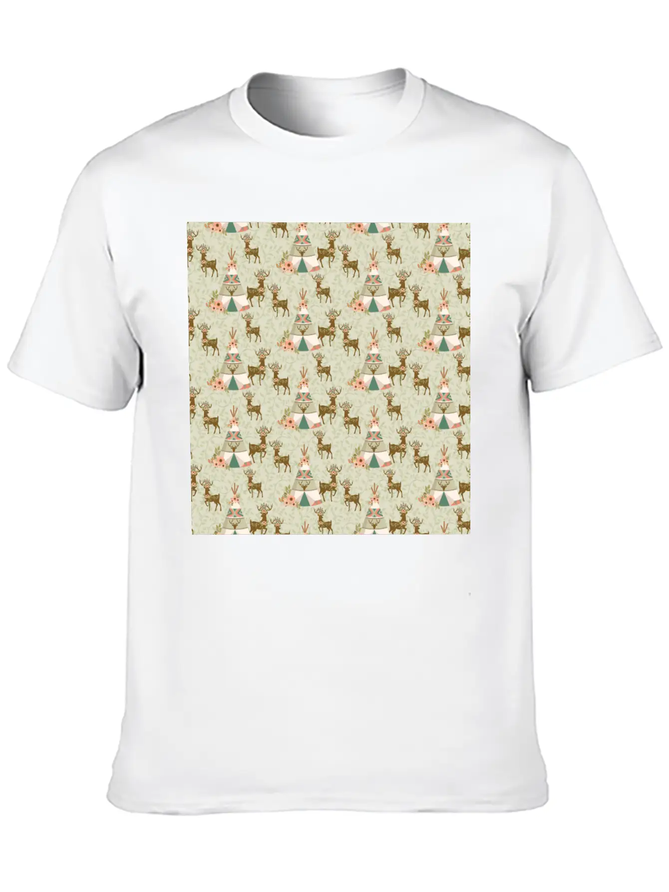 Reindeer Antlers Pink Flowers Natural Leaves Breathable Soft Cotton T-Shirt – Timeless Casual Look