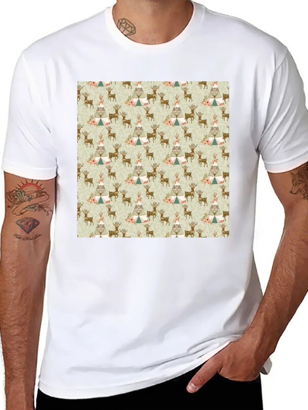 Reindeer Antlers Pink Flowers Natural Leaves Breathable Soft Cotton T-Shirt – Timeless Casual Look