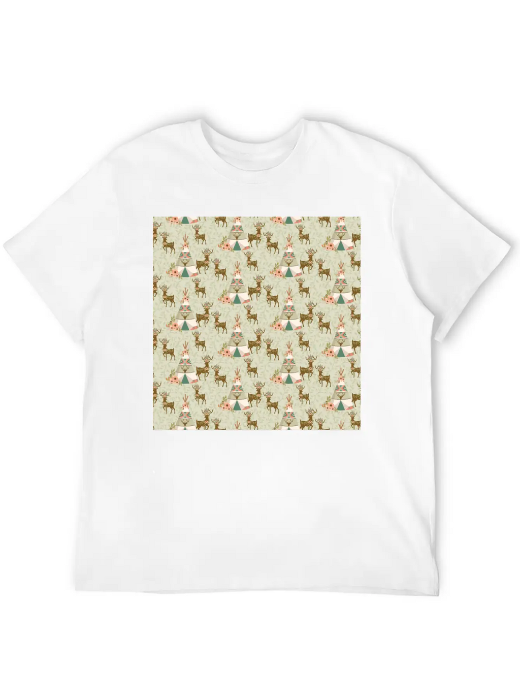 Reindeer Antlers Pink Flowers Natural Leaves Breathable Soft Cotton T-Shirt – Timeless Casual Look