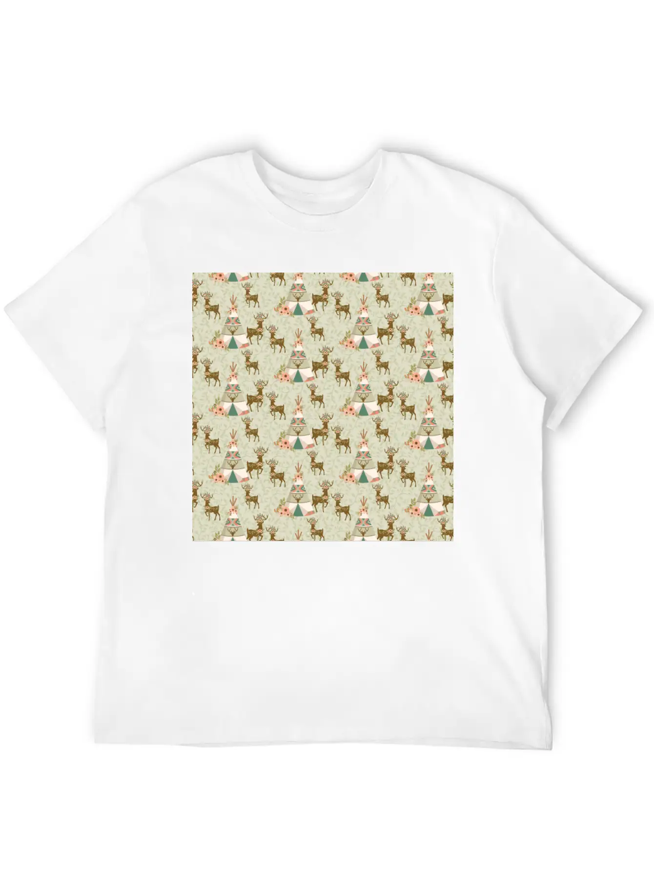 Reindeer Antlers Pink Flowers Natural Leaves Breathable Soft Cotton T-Shirt – Timeless Casual Look