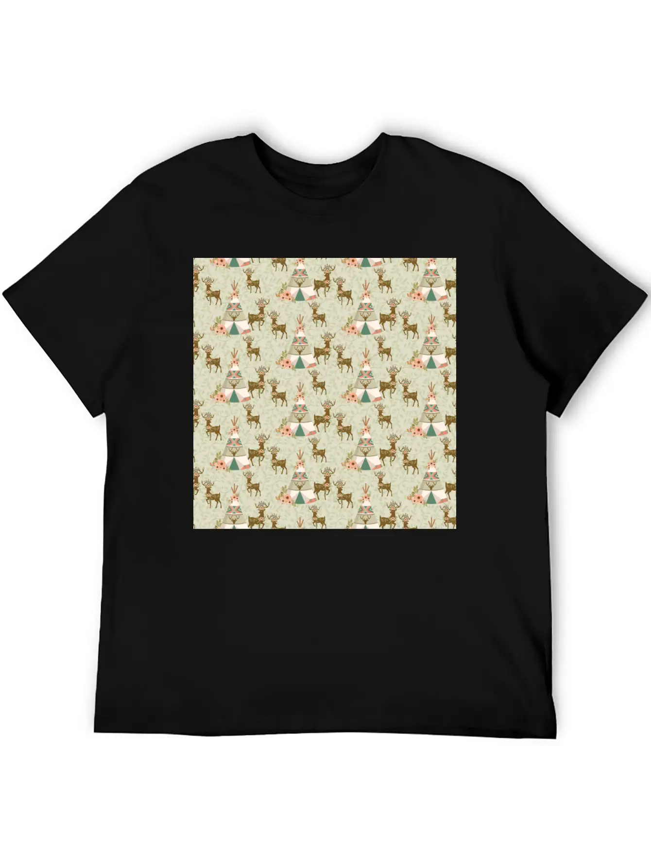 Reindeer Antlers Pink Flowers Natural Leaves Breathable Soft Cotton T-Shirt – Timeless Casual Look