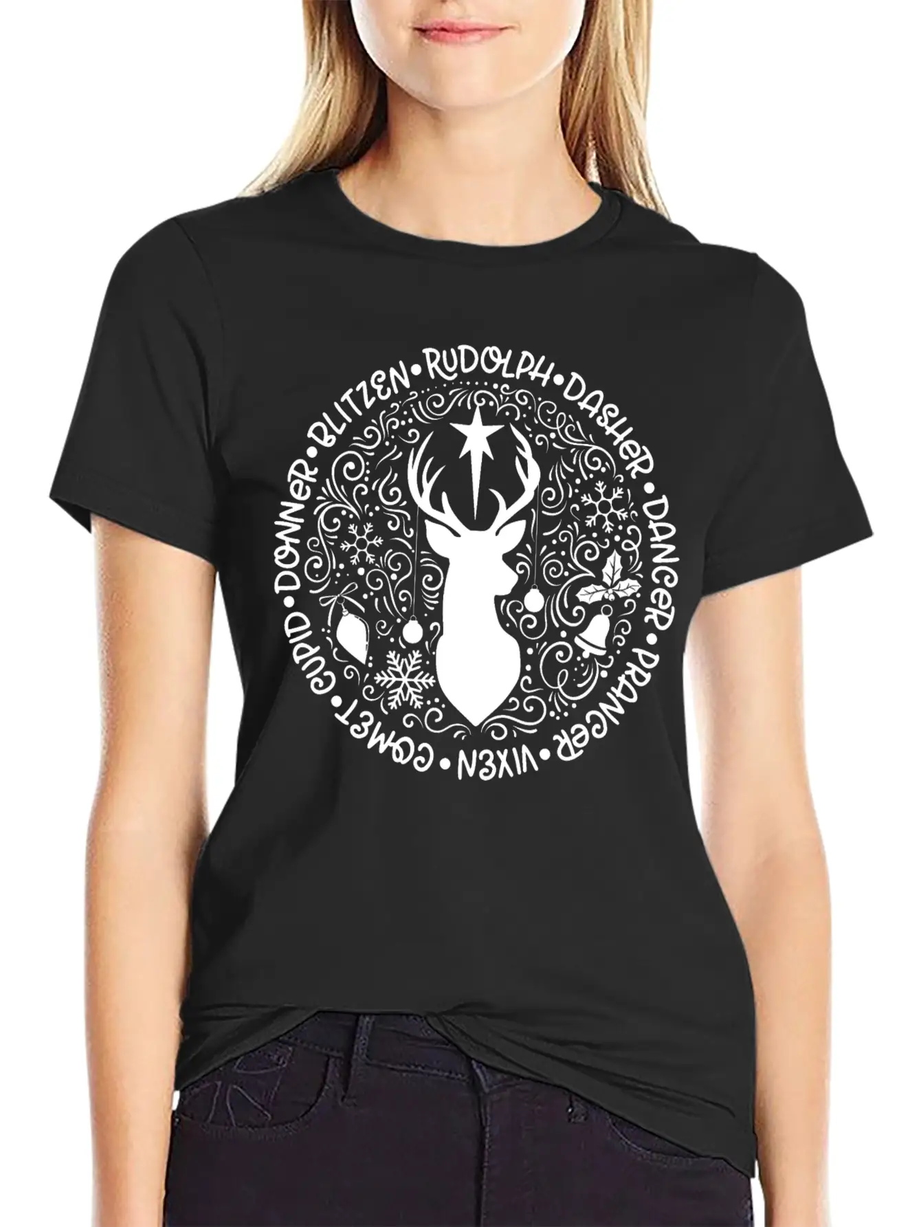 Reindeer Names Christmas Holiday Breathable Soft Cotton T-Shirt – Timeless Casual Look