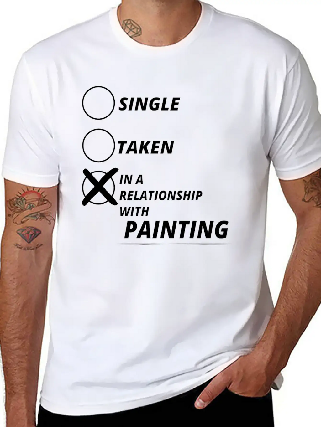 Relationship Single Taken PAINTING Essential Cotton Tee For Daily Outfits – Unisex Style