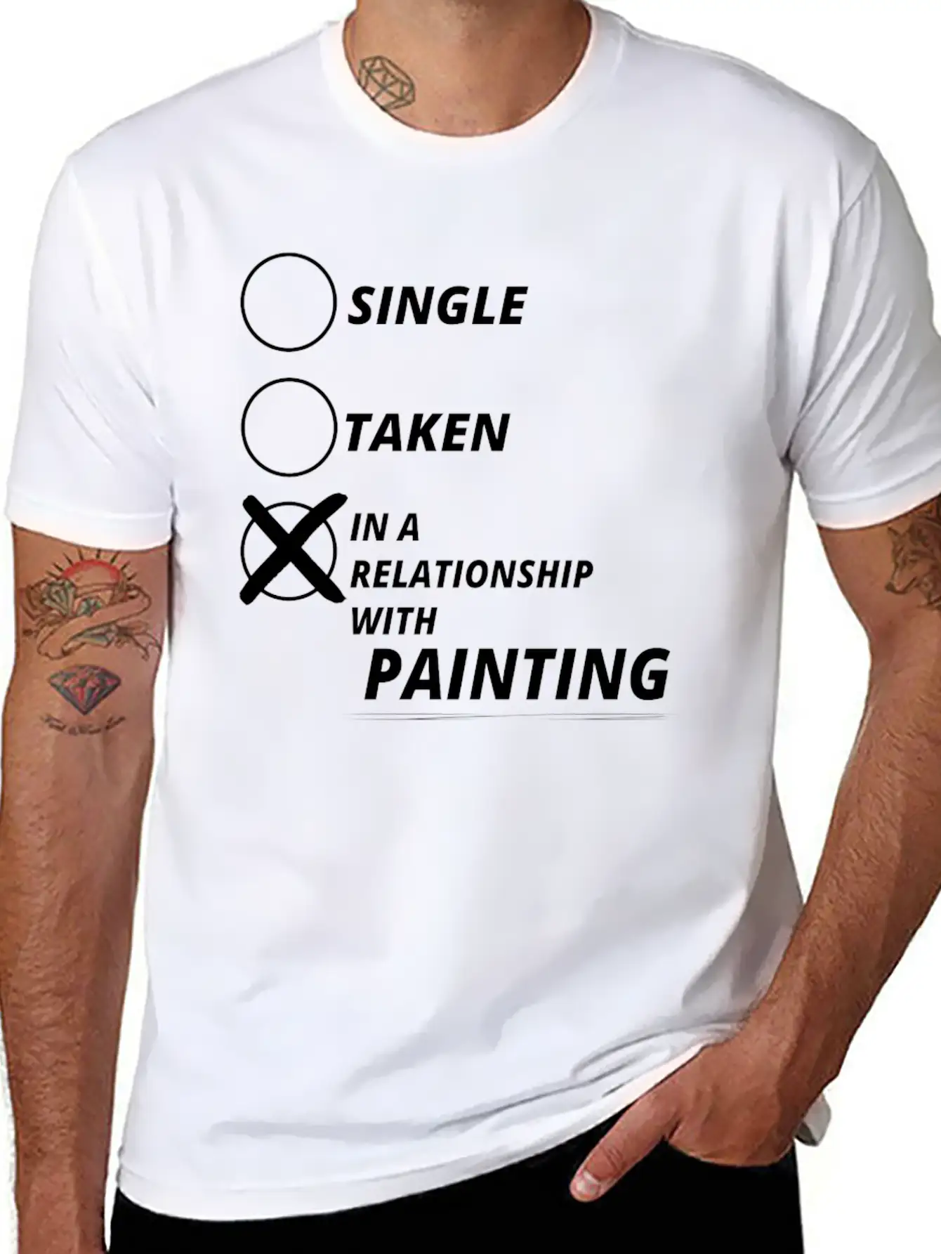 Relationship Single Taken PAINTING Essential Cotton Tee For Daily Outfits – Unisex Style