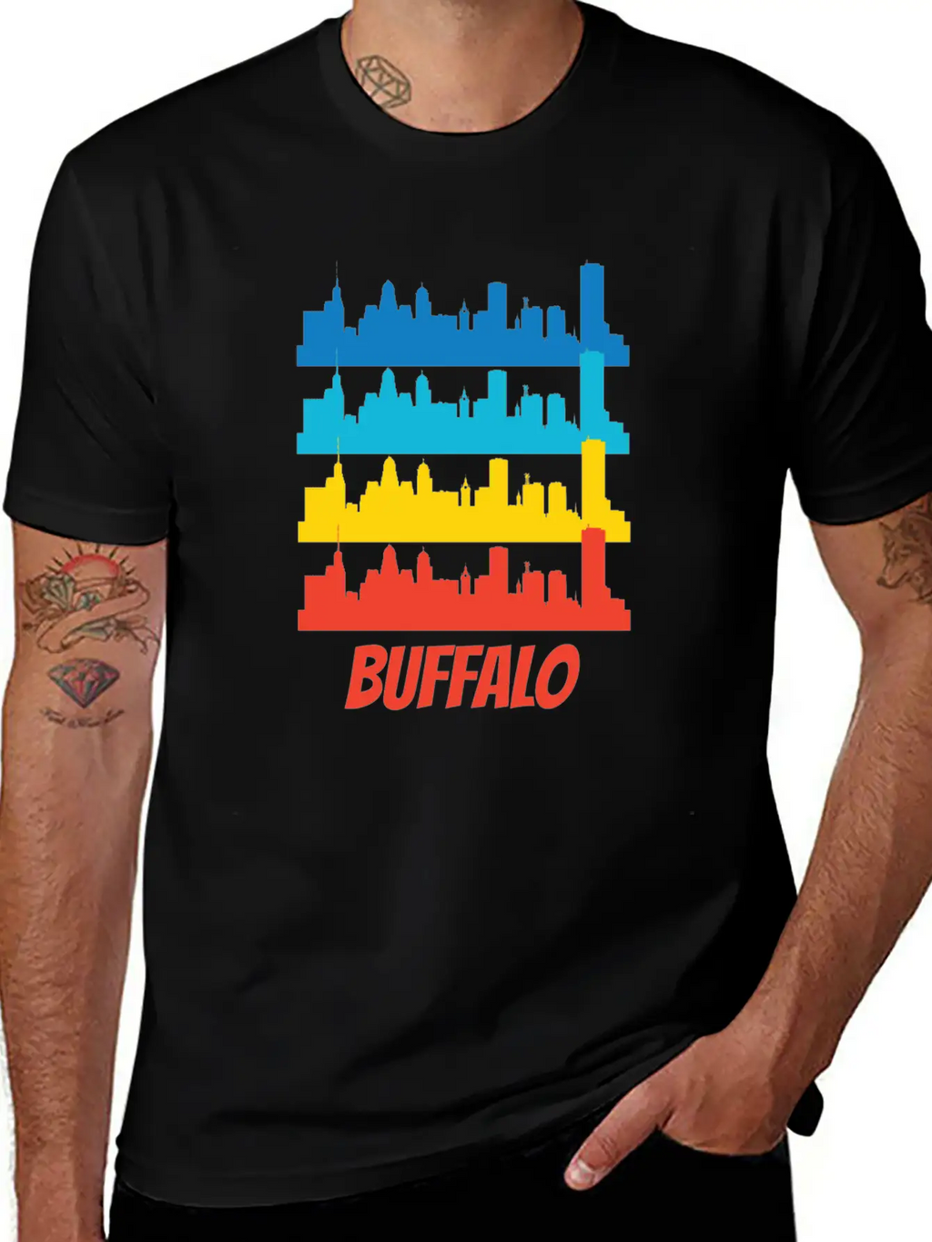 Retro Buffalo NY Skyline Pop Art Relaxed Everyday Tee – Lightweight And Durable Cotton