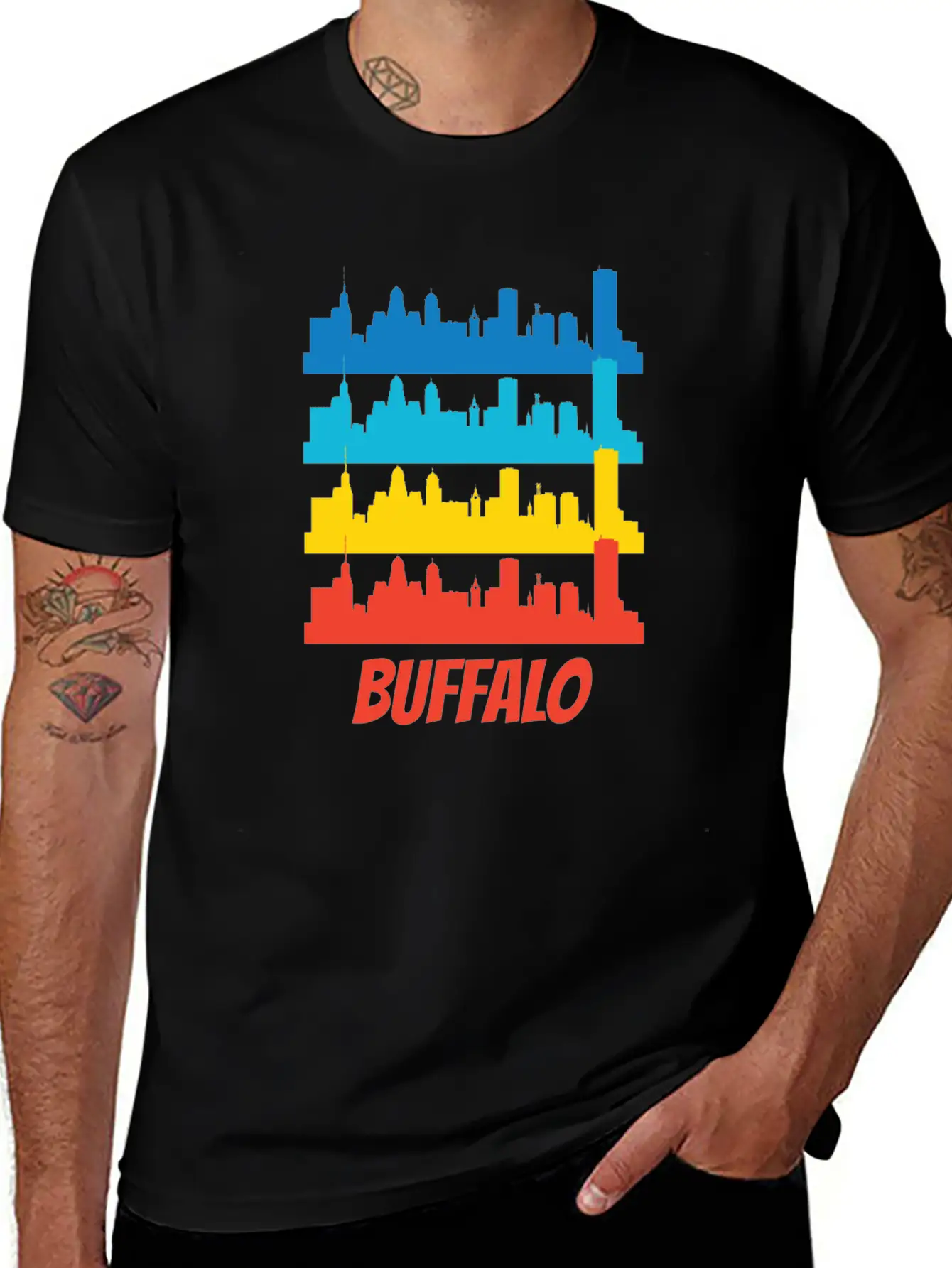Retro Buffalo NY Skyline Pop Art Relaxed Everyday Tee – Lightweight And Durable Cotton