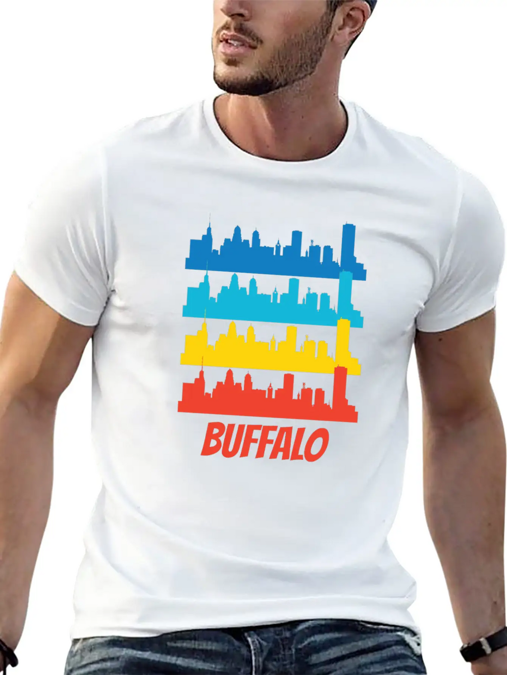 Retro Buffalo NY Skyline Pop Art Relaxed Everyday Tee – Lightweight And Durable Cotton