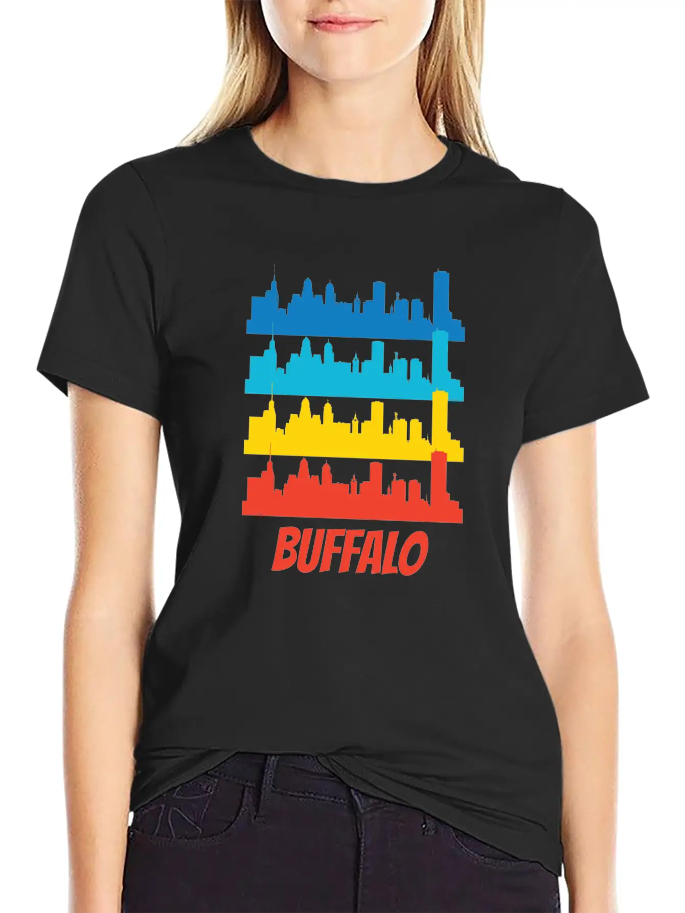 Retro Buffalo NY Skyline Pop Art Relaxed Everyday Tee – Lightweight And Durable Cotton