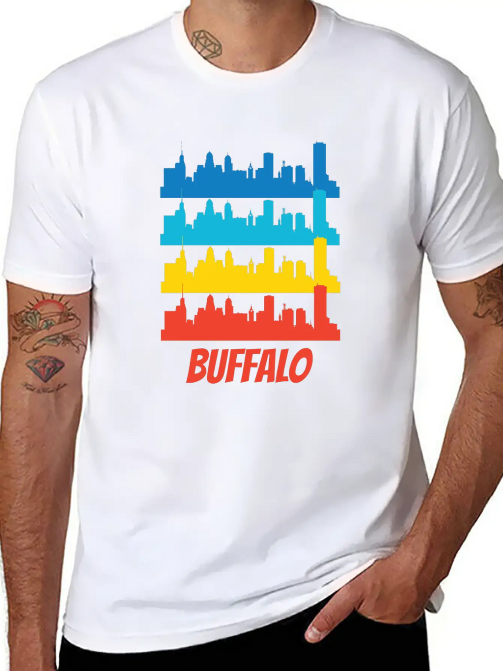 Retro Buffalo NY Skyline Pop Art Relaxed Everyday Tee – Lightweight And Durable Cotton