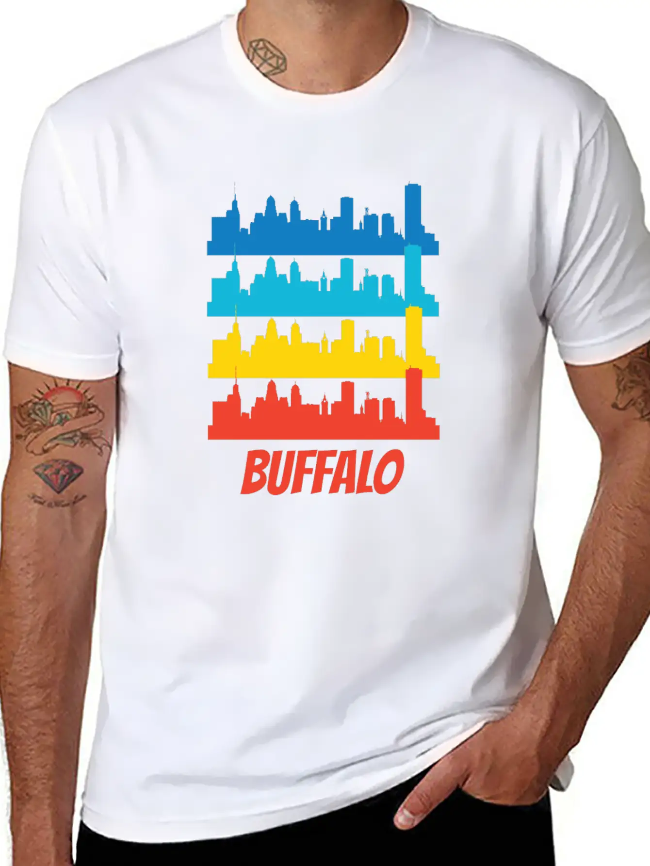 Retro Buffalo NY Skyline Pop Art Relaxed Everyday Tee – Lightweight And Durable Cotton