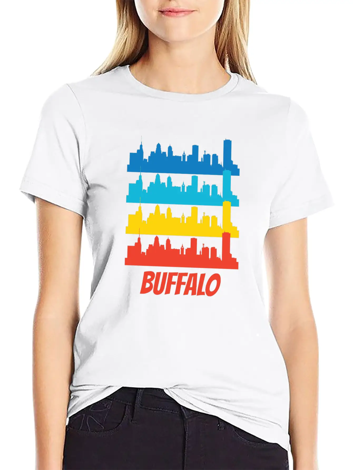 Retro Buffalo NY Skyline Pop Art Relaxed Everyday Tee – Lightweight And Durable Cotton