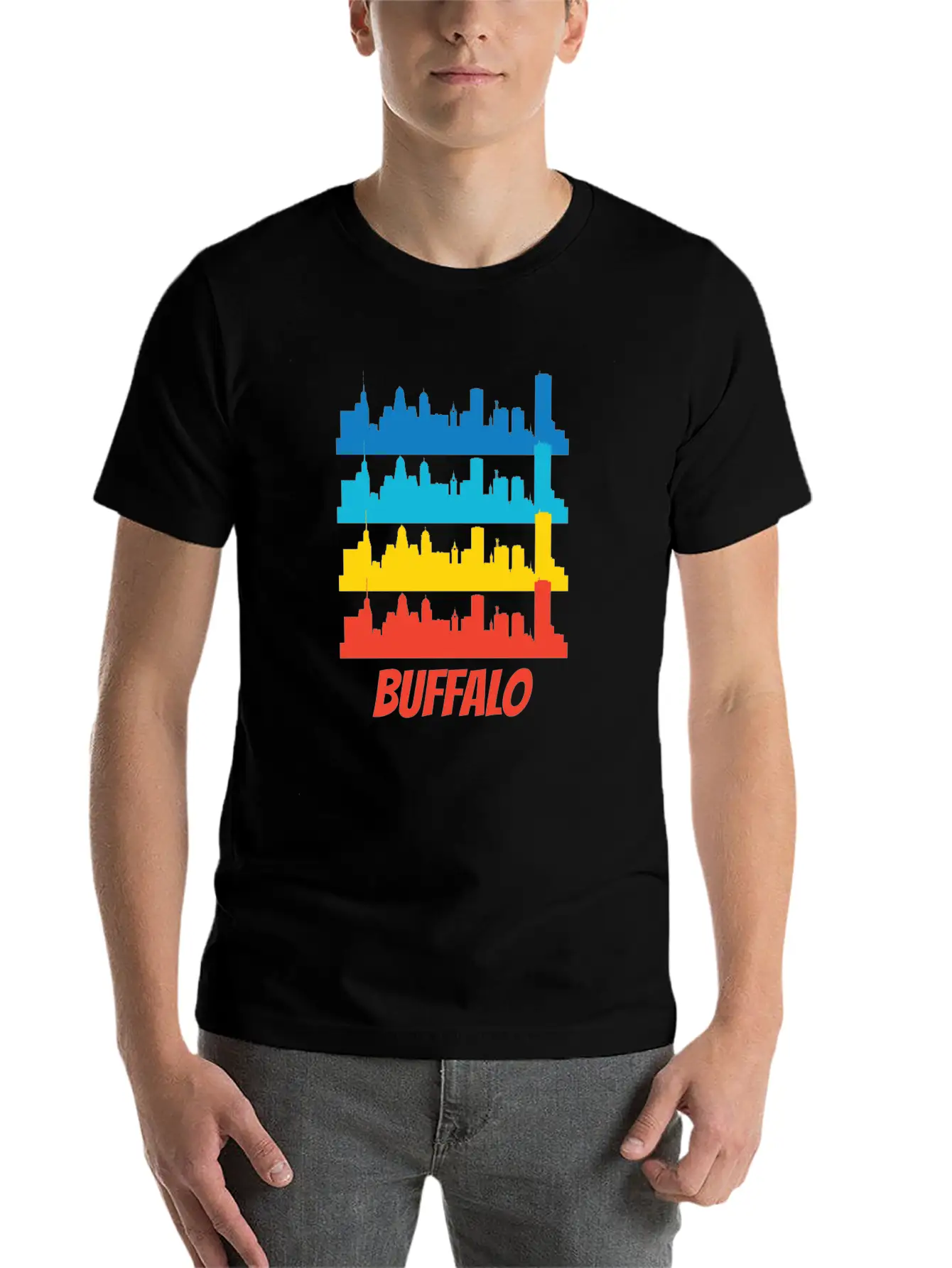 Retro Buffalo NY Skyline Pop Art Relaxed Everyday Tee – Lightweight And Durable Cotton