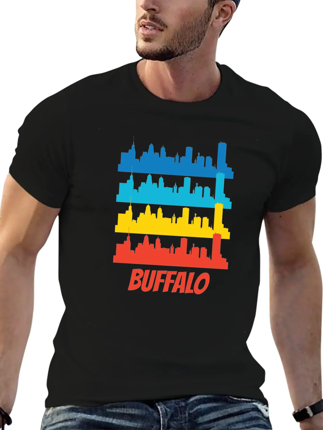 Retro Buffalo NY Skyline Pop Art Relaxed Everyday Tee – Lightweight And Durable Cotton