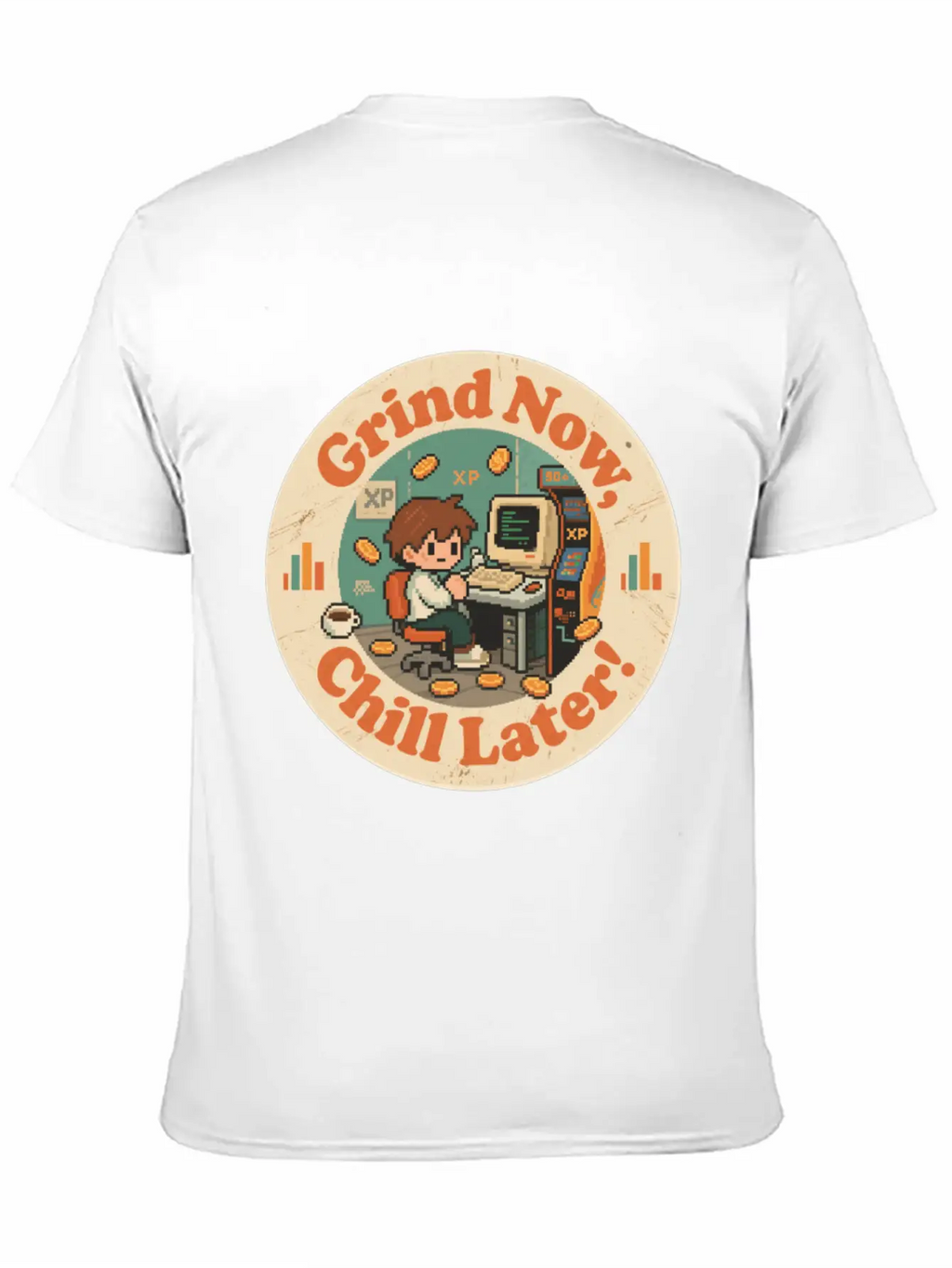 Retro Gaming Desk Character Artwork Work Breathable Graphic T-Shirt – Perfect For Casual Days