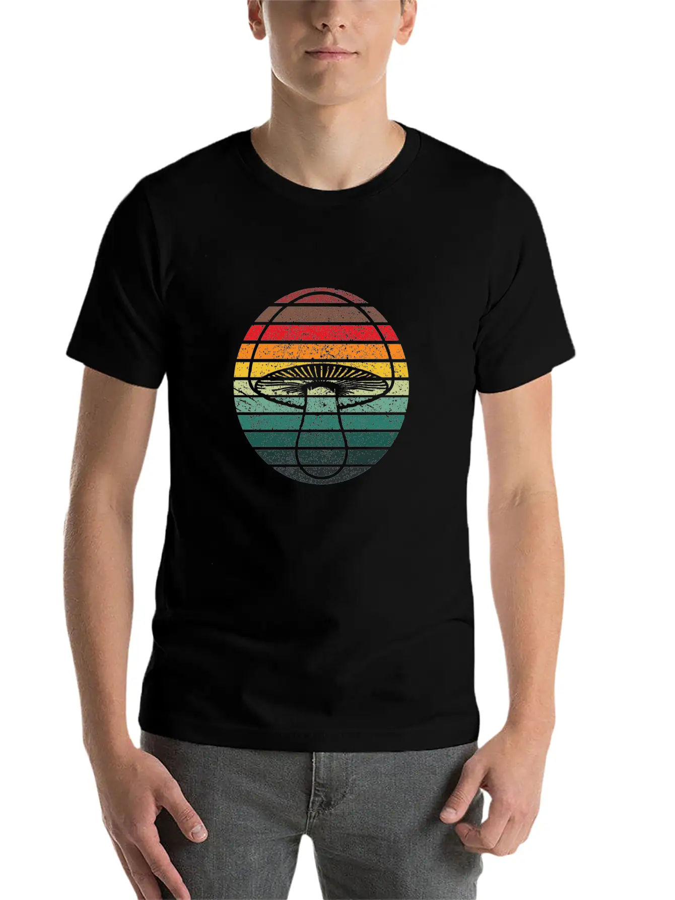 Retro Layers Mushroom Essential Cotton Tee For Daily Outfits – Unisex Style