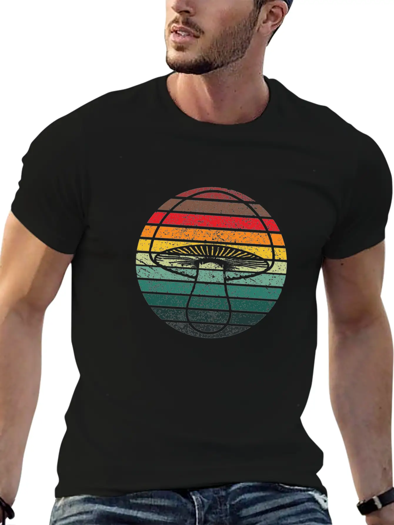 Retro Layers Mushroom Essential Cotton Tee For Daily Outfits – Unisex Style