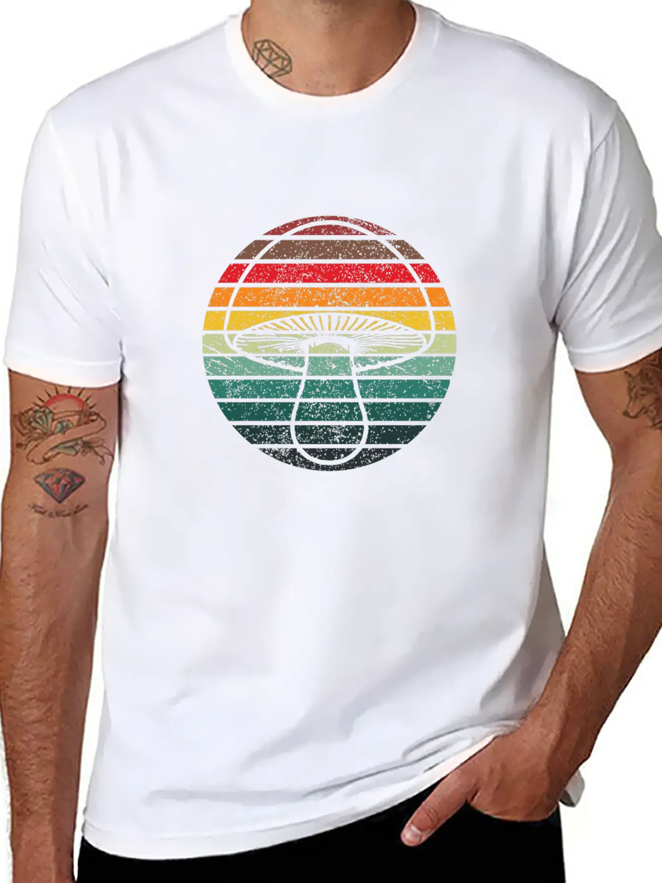 Retro Layers Mushroom Essential Cotton Tee For Daily Outfits – Unisex Style