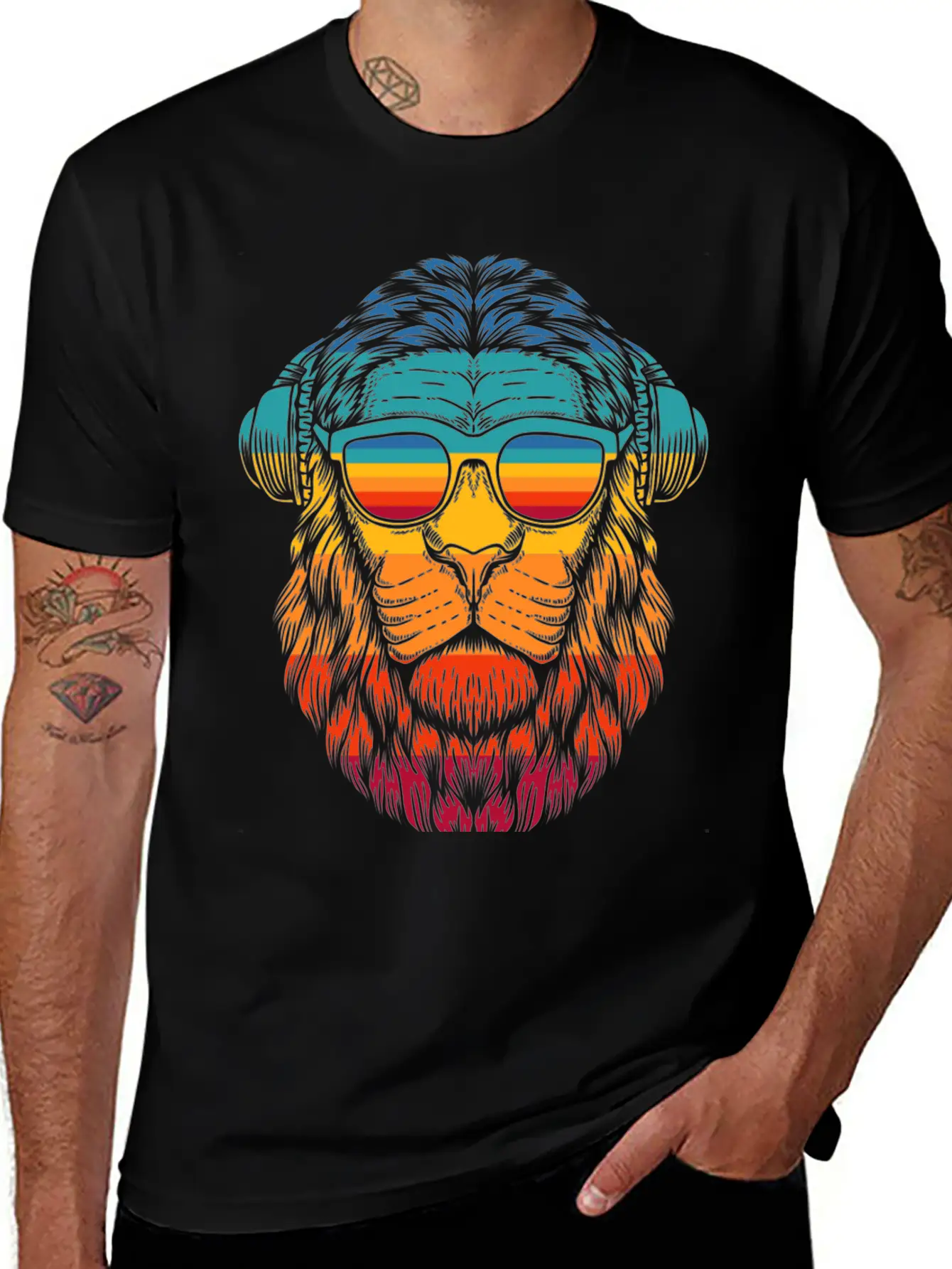 Retro Lion Headphones Classic Cotton Tee – Unisex Comfort For Any Season