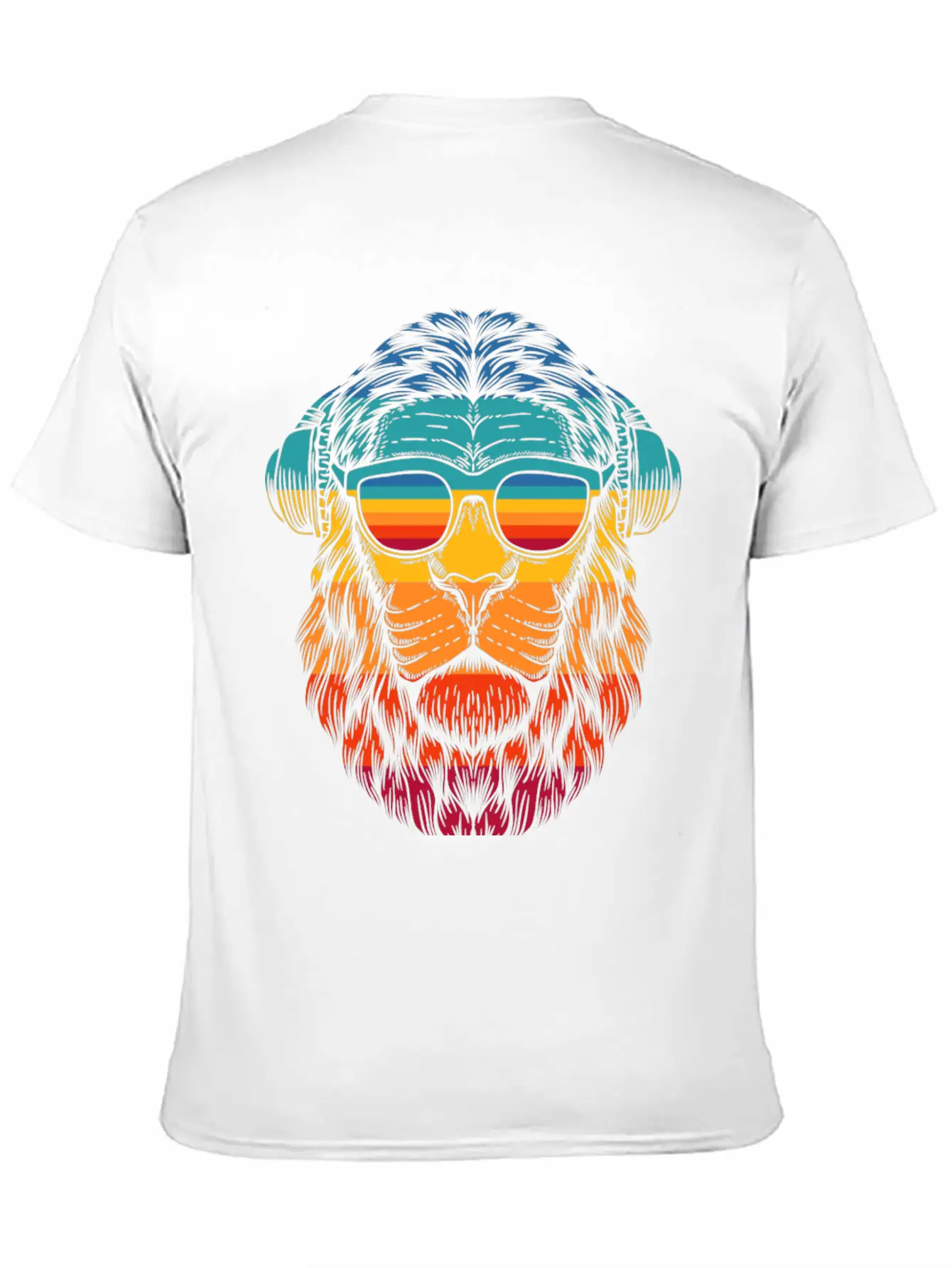 Retro Lion Headphones Classic Cotton Tee – Unisex Comfort For Any Season