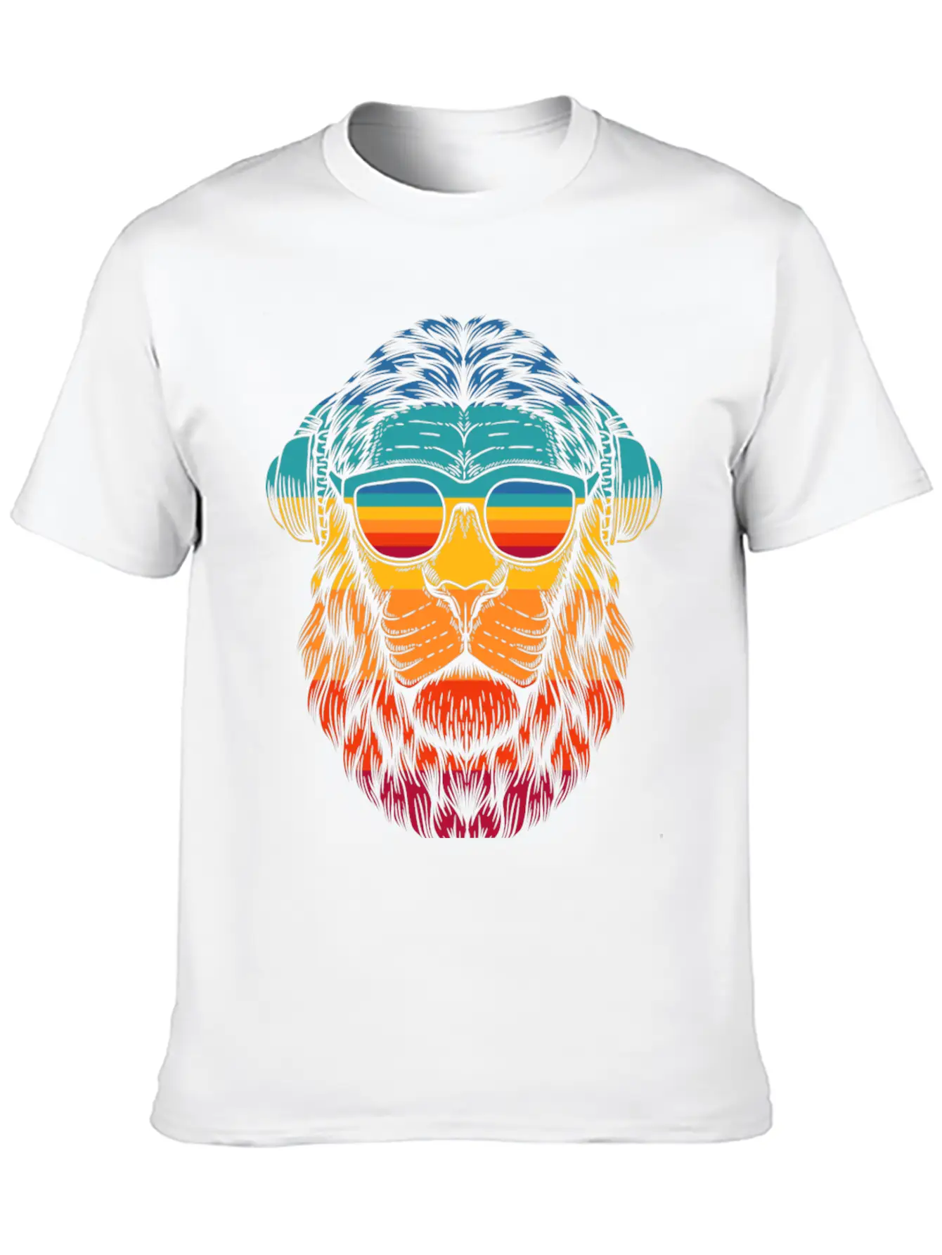 Retro Lion Headphones Classic Cotton Tee – Unisex Comfort For Any Season