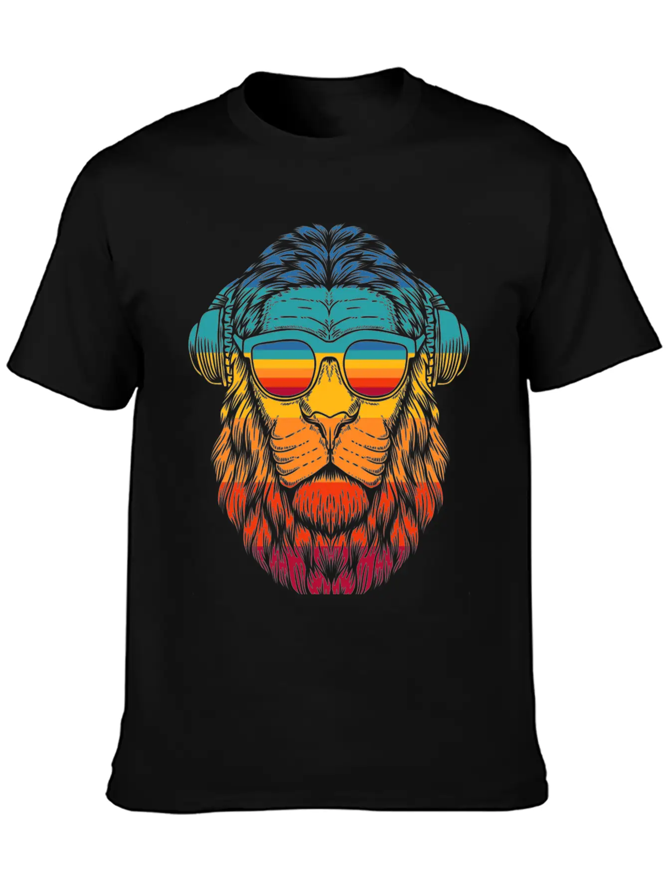 Retro Lion Headphones Classic Cotton Tee – Unisex Comfort For Any Season