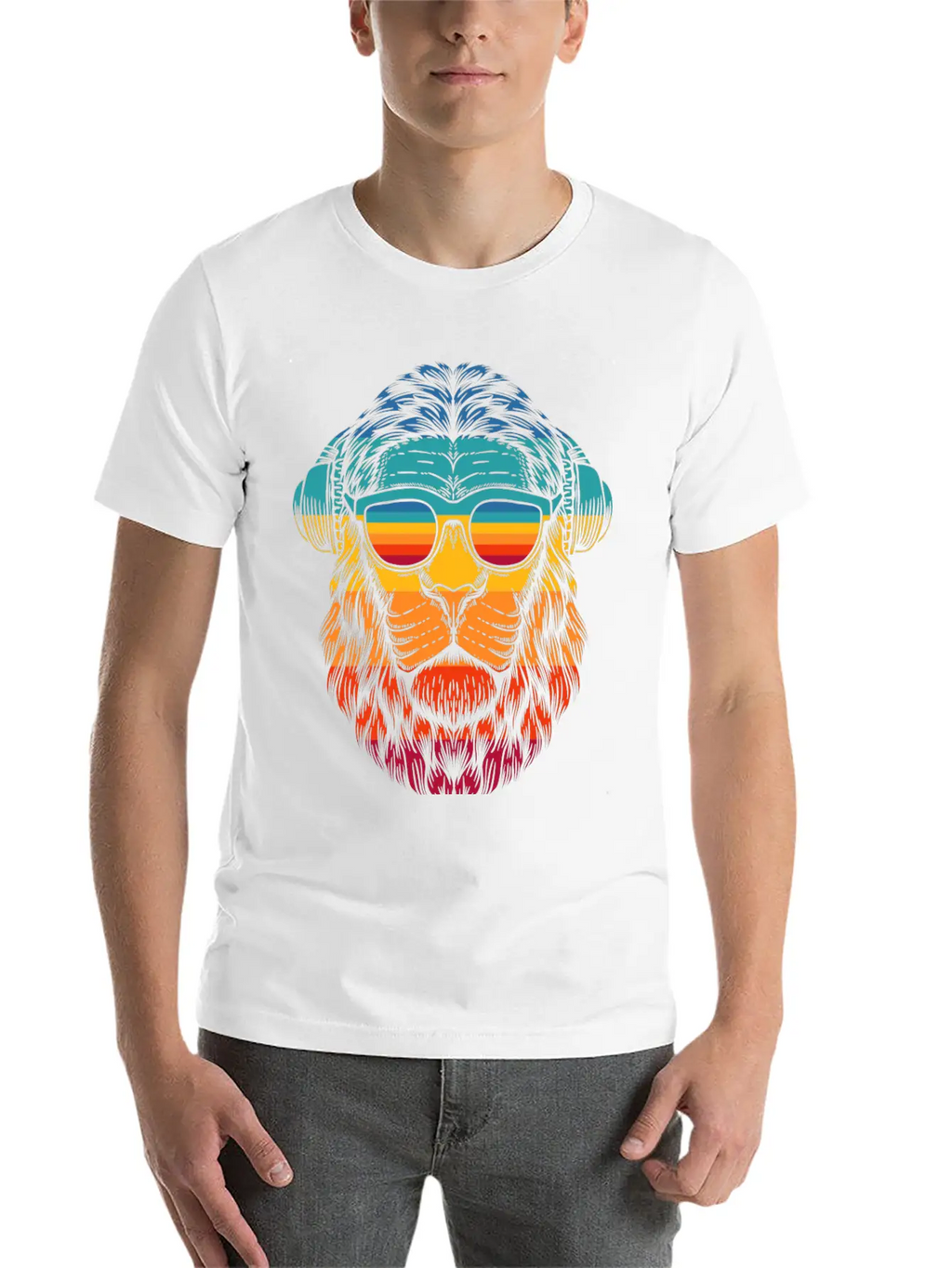 Retro Lion Headphones Classic Cotton Tee – Unisex Comfort For Any Season