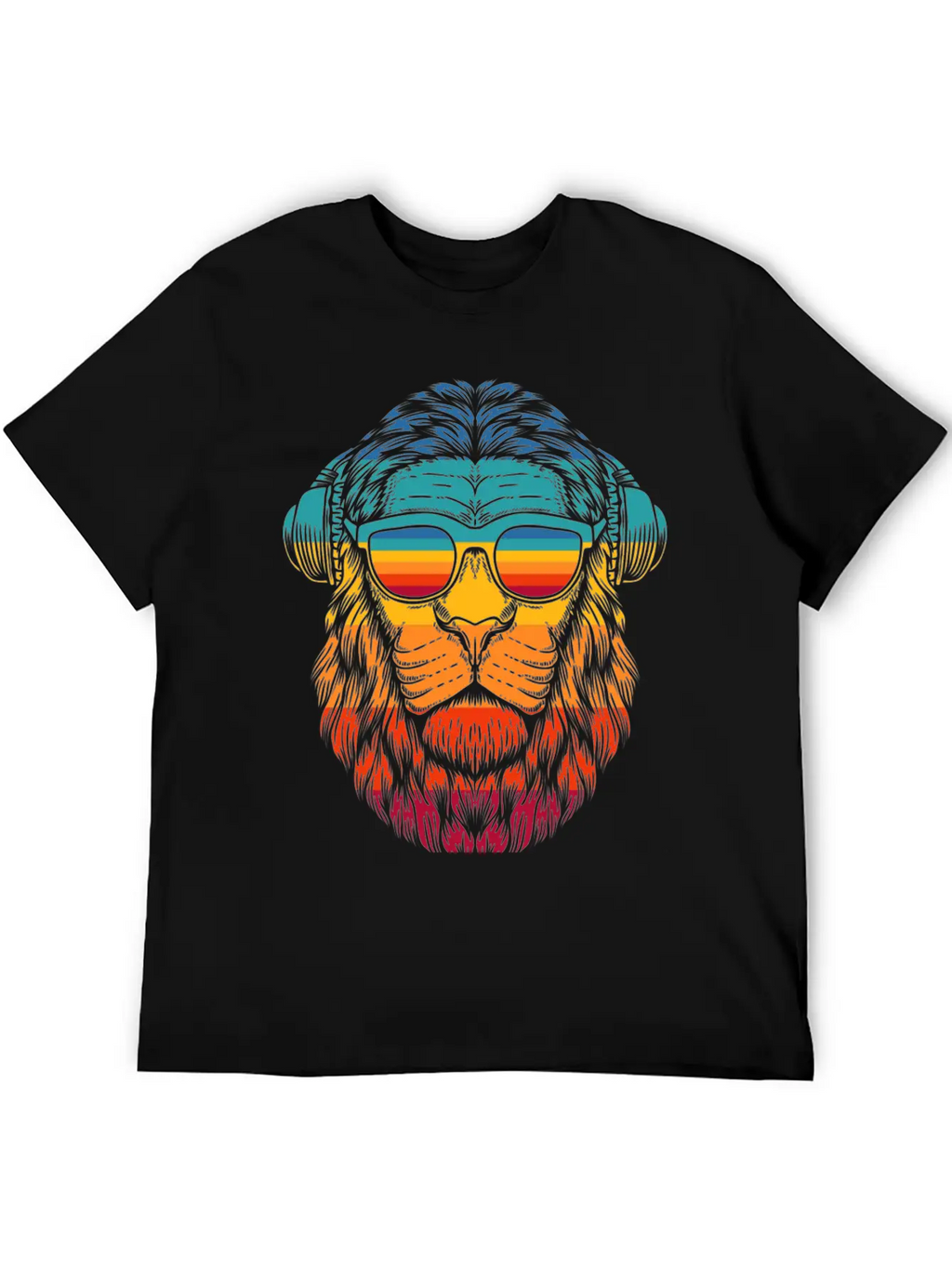 Retro Lion Headphones Classic Cotton Tee – Unisex Comfort For Any Season