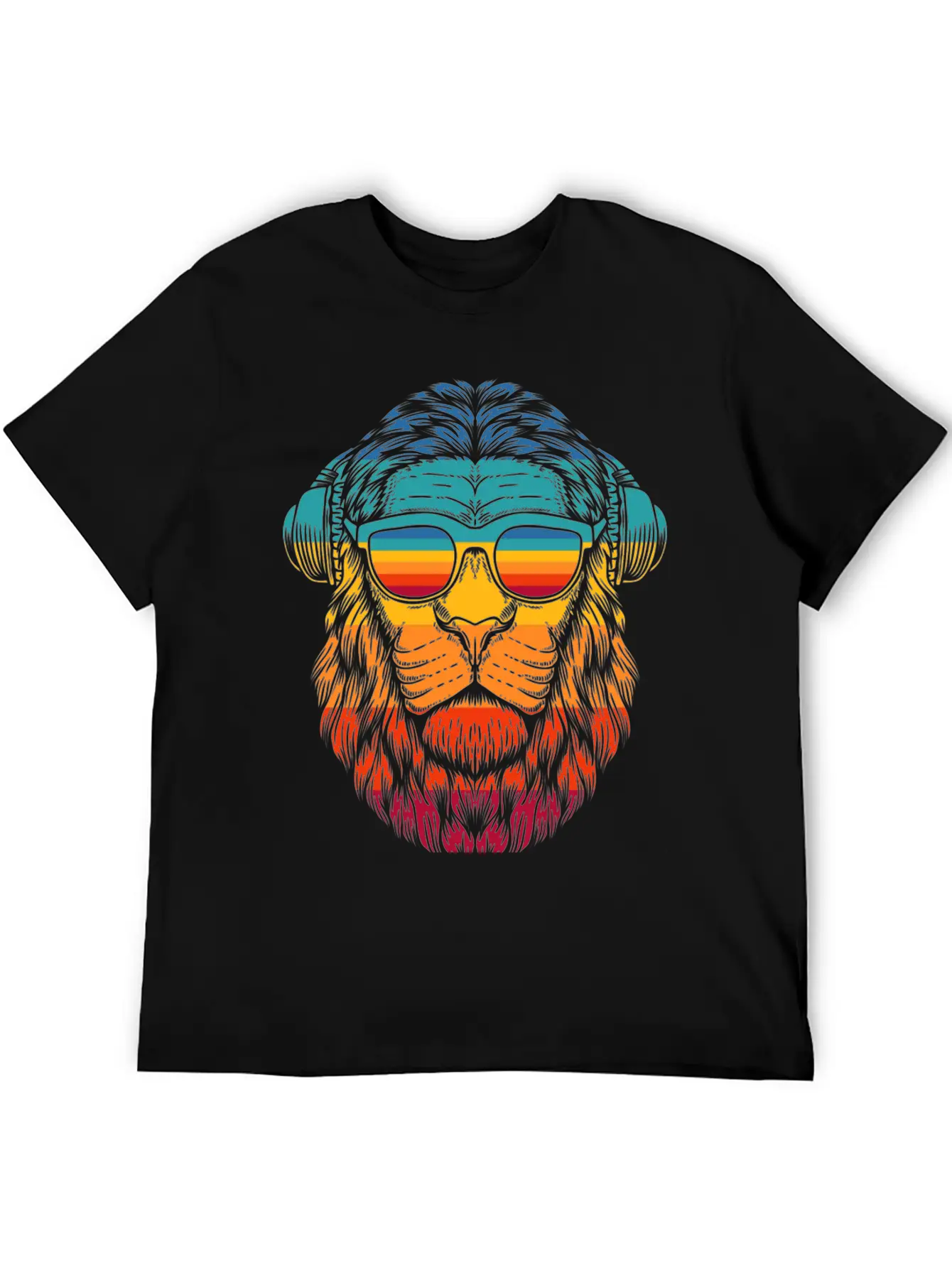 Retro Lion Headphones Classic Cotton Tee – Unisex Comfort For Any Season