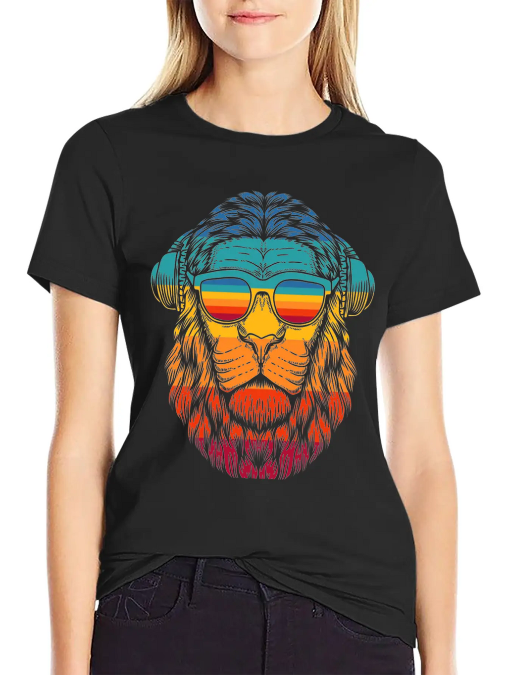 Retro Lion Headphones Classic Cotton Tee – Unisex Comfort For Any Season