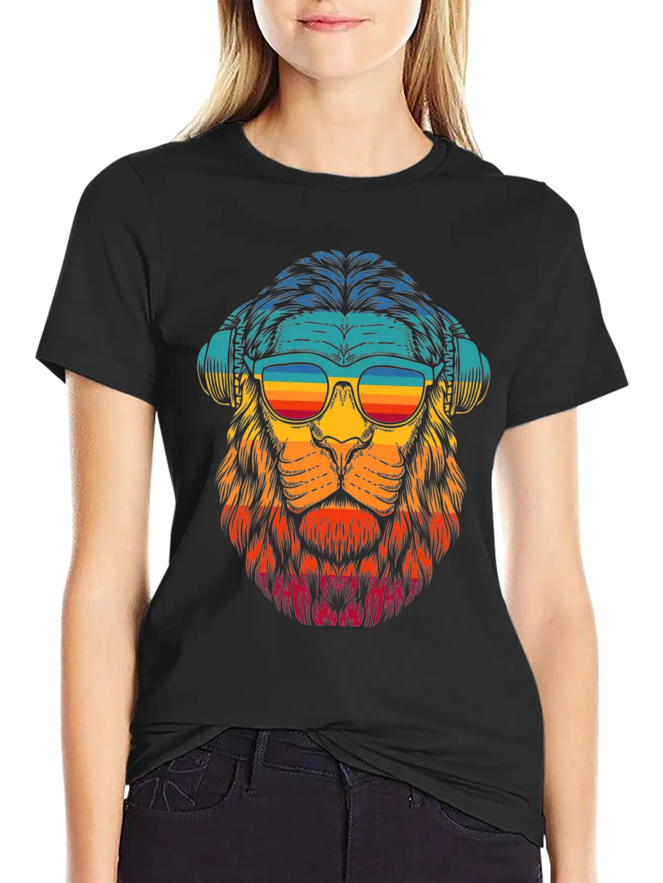 Retro Lion Headphones Classic Cotton Tee – Unisex Comfort For Any Season