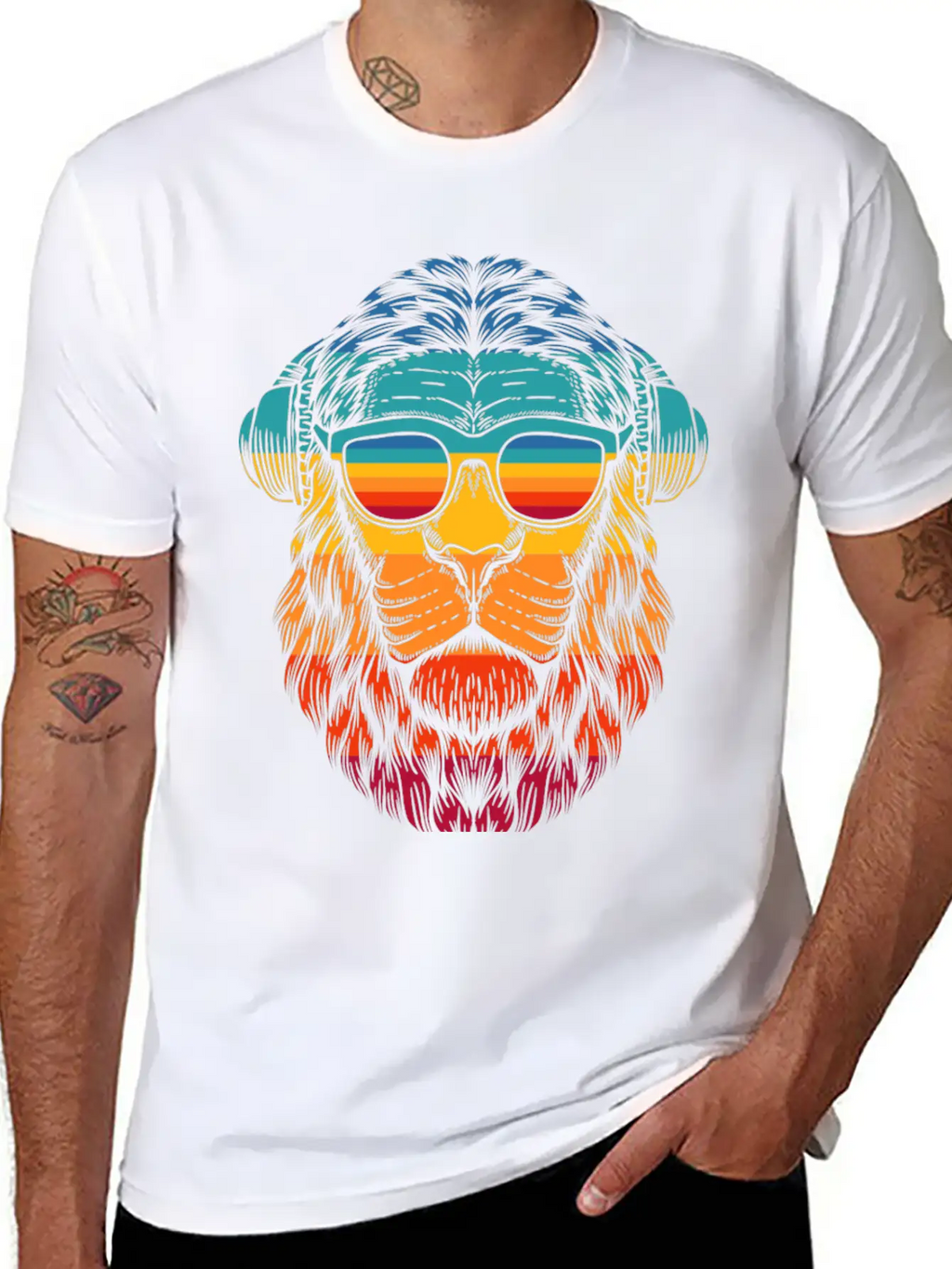 Retro Lion Headphones Classic Cotton Tee – Unisex Comfort For Any Season