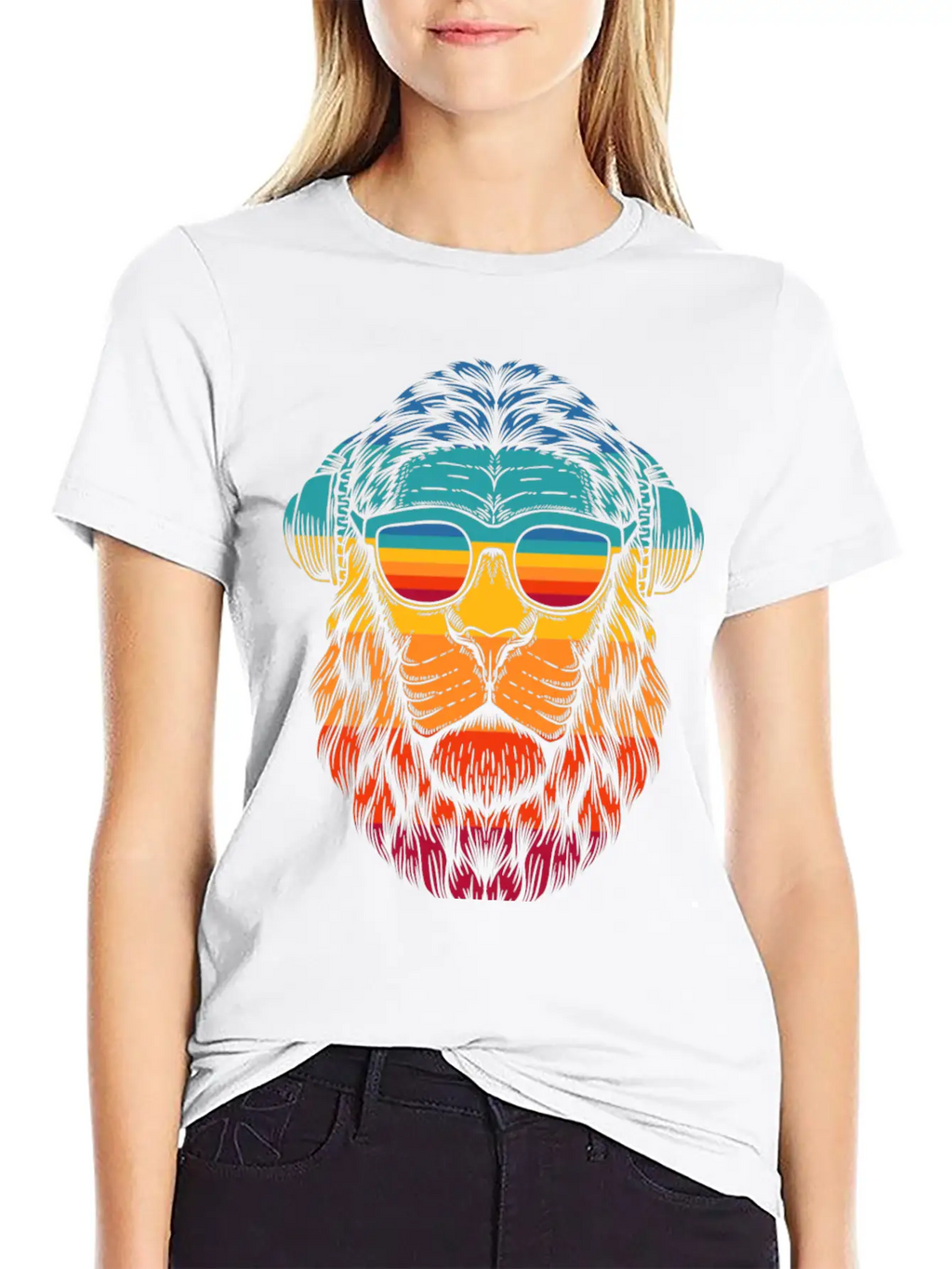 Retro Lion Headphones Classic Cotton Tee – Unisex Comfort For Any Season