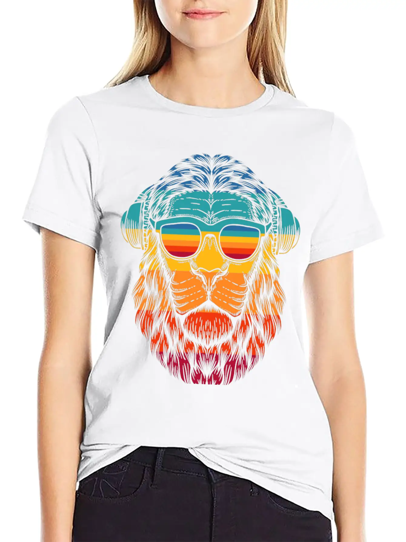 Retro Lion Headphones Classic Cotton Tee – Unisex Comfort For Any Season