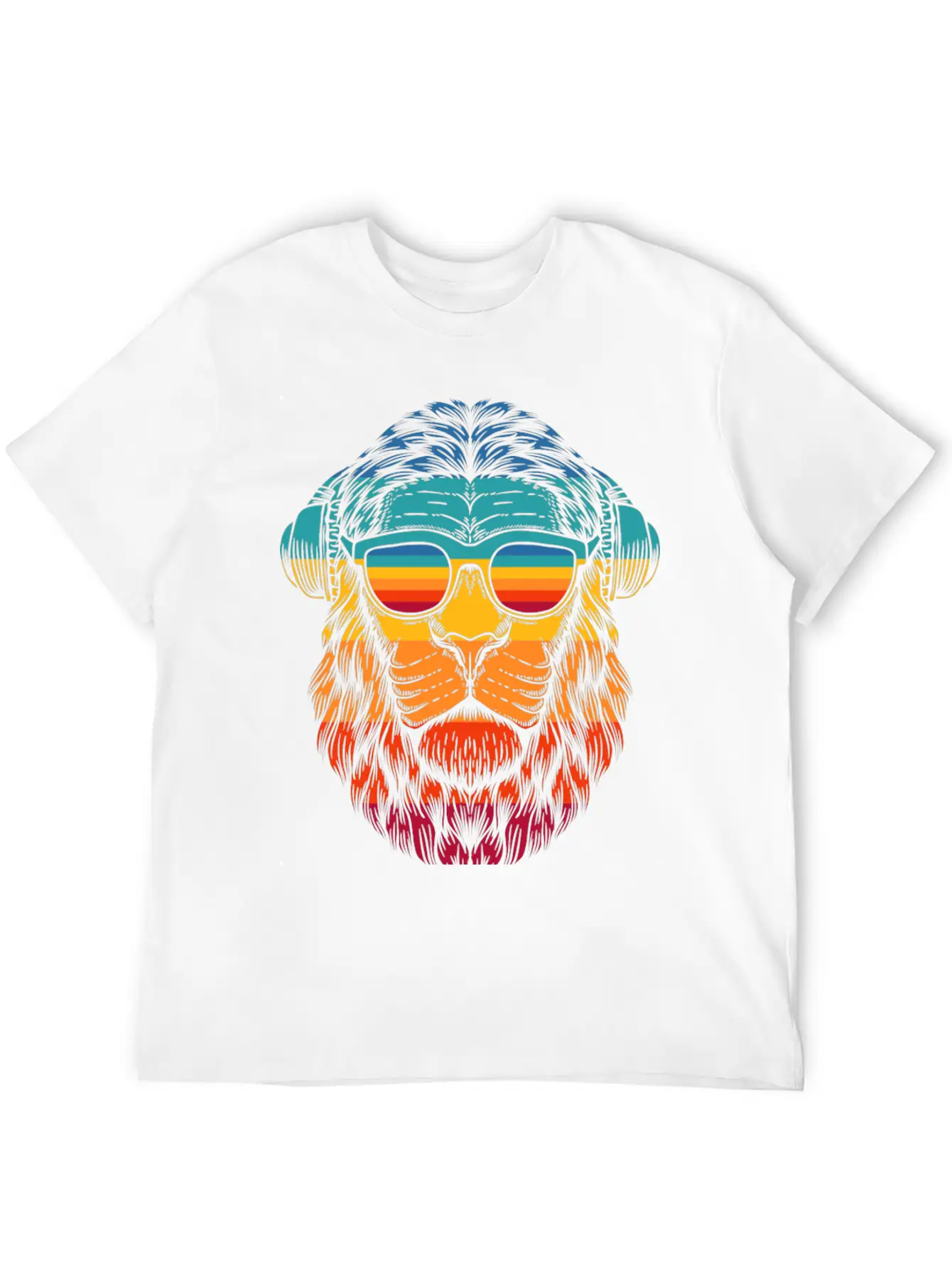 Retro Lion Headphones Classic Cotton Tee – Unisex Comfort For Any Season