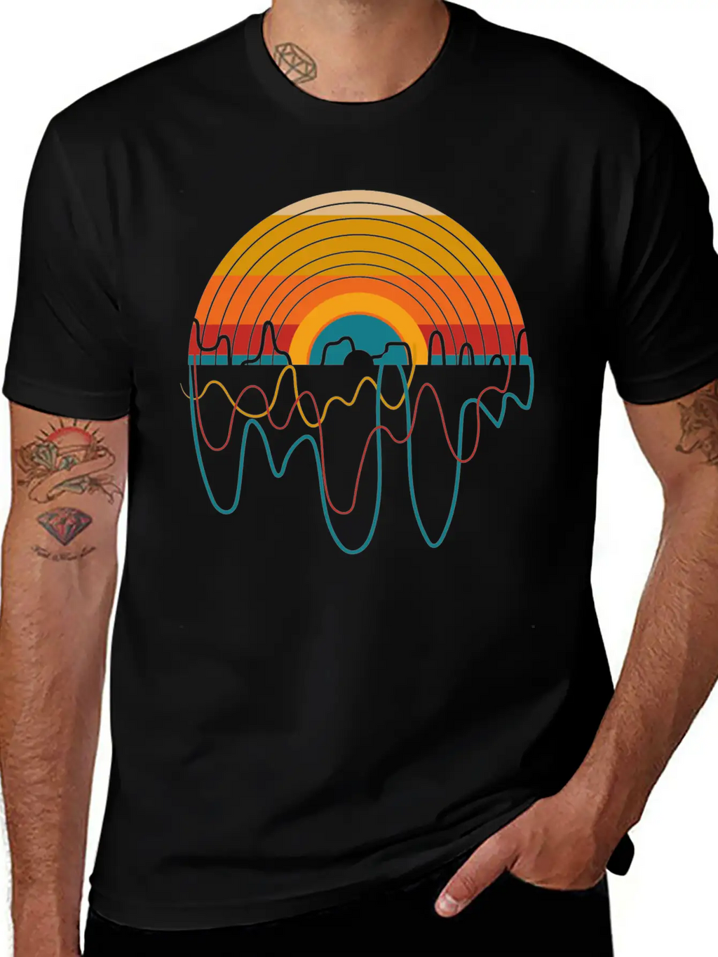 Retro LP Vinyl Player I Sunset Vinyl Records Basic Graphic T-Shirt – Daily Comfort In Soft Cotton