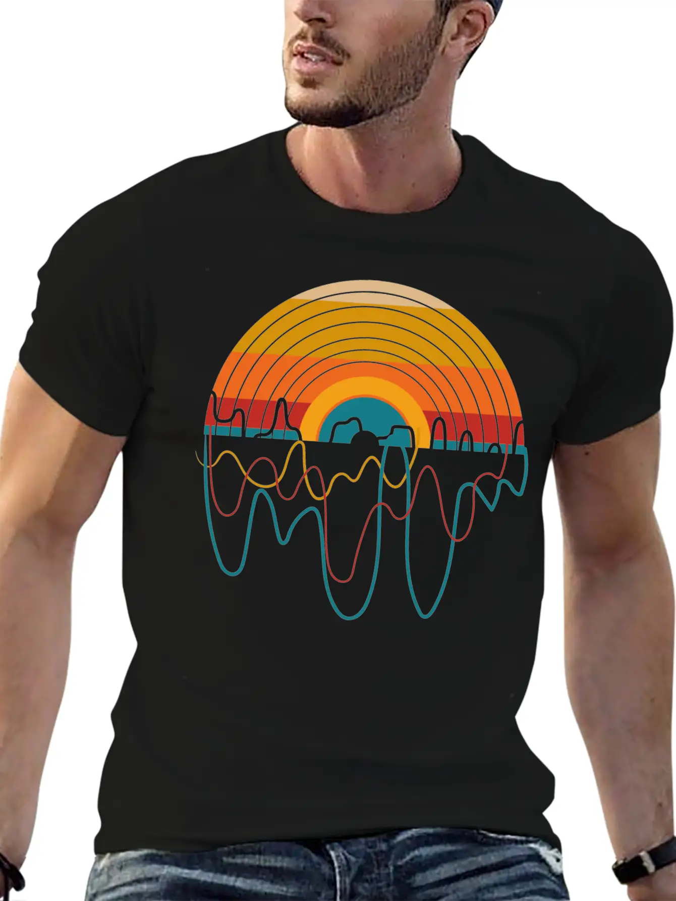 Retro LP Vinyl Player I Sunset Vinyl Records Basic Graphic T-Shirt – Daily Comfort In Soft Cotton