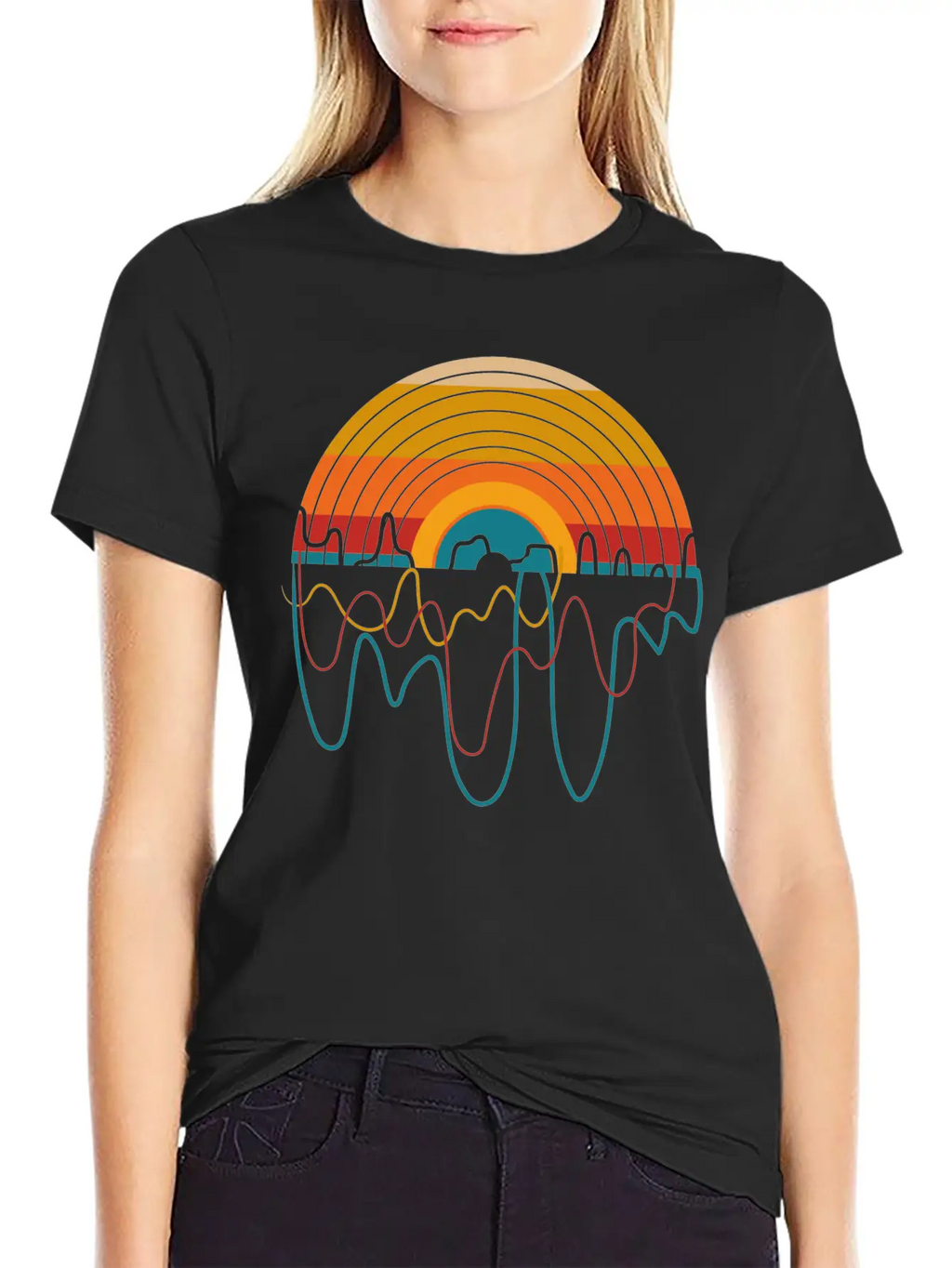 Retro LP Vinyl Player I Sunset Vinyl Records Basic Graphic T-Shirt – Daily Comfort In Soft Cotton