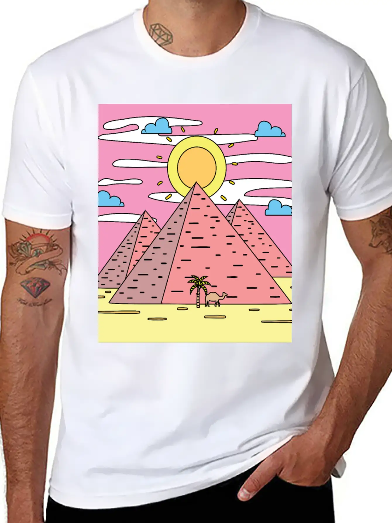 Retro Pyramid Desert Sun Timeless Short Sleeve Tee – Comfy And Minimalist Design