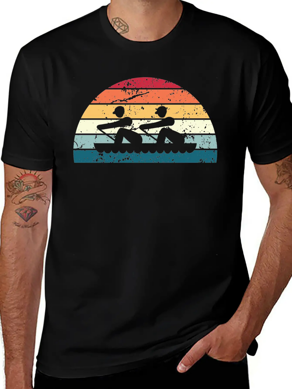 Retro Rowing Sunset Vintage Row Sunrise Stylish Everyday T-Shirt – Unisex Basic Cotton Tee