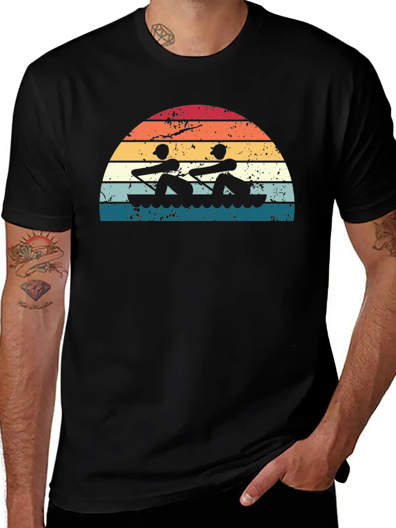 Retro Rowing Sunset Vintage Row Sunrise Stylish Everyday T-Shirt – Unisex Basic Cotton Tee